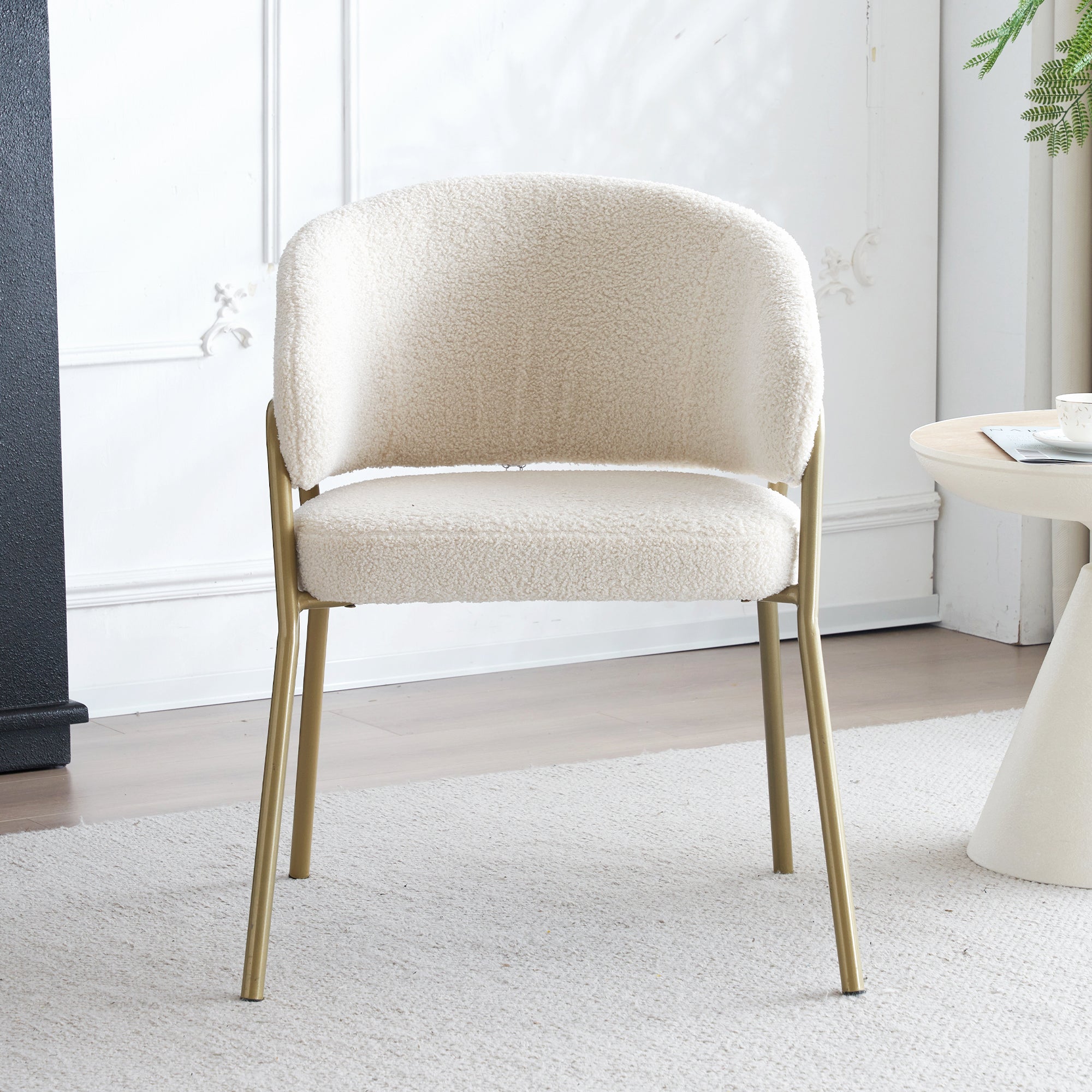 Dining Chair Modern Lambskin Velvet Golden Legs (1 pc) White/Gold