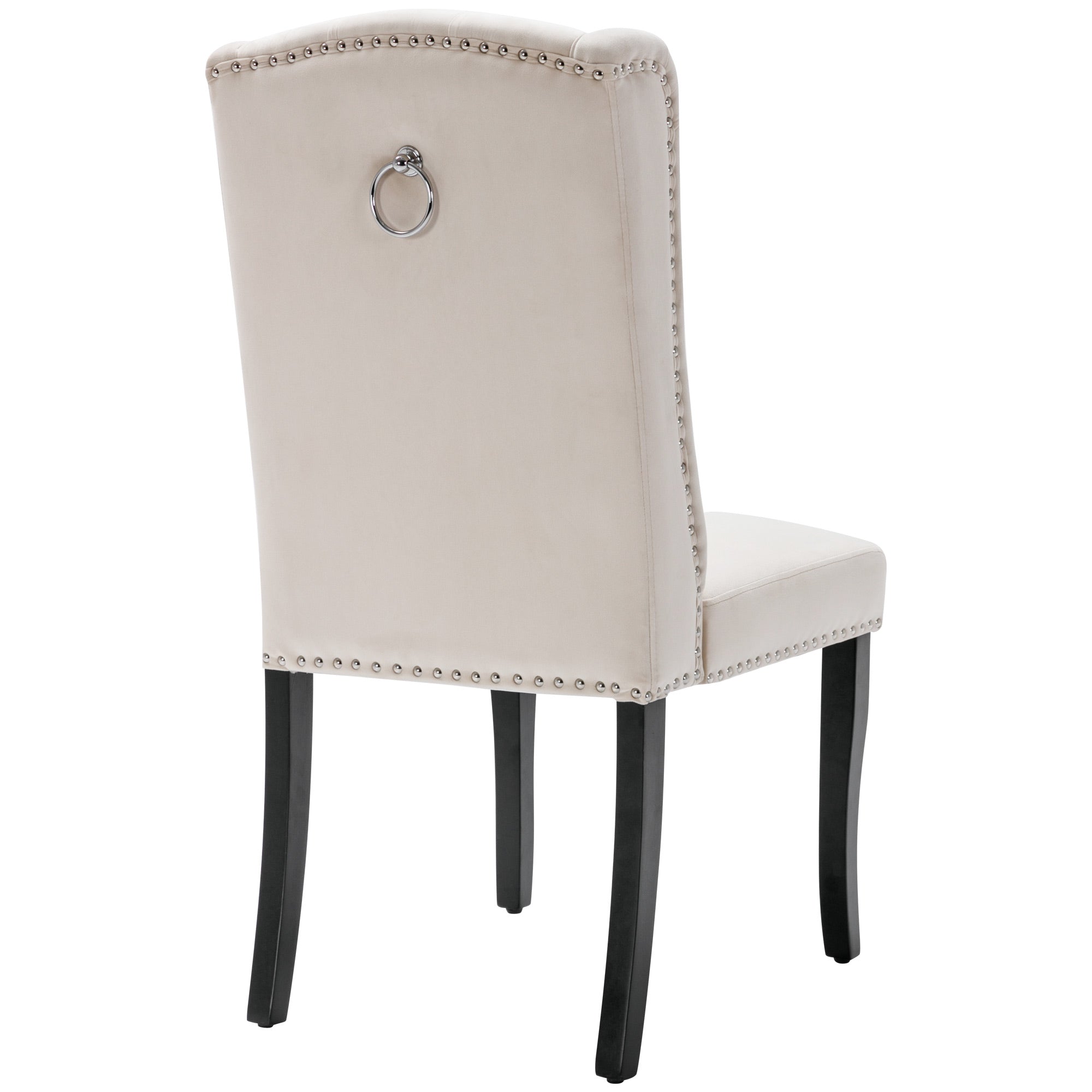 Velvet Dining Chairs Set of 6 with Oak Legs and Chrome Knockers, Beige