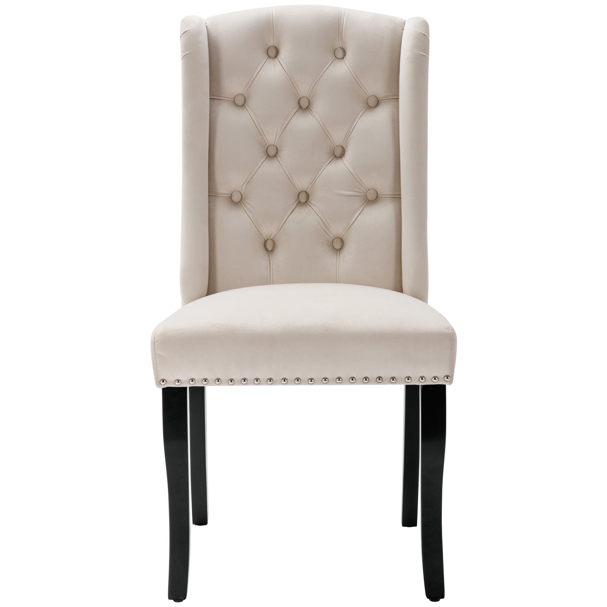 Velvet Dining Chairs Set of 6 with Oak Legs and Chrome Knockers, Beige