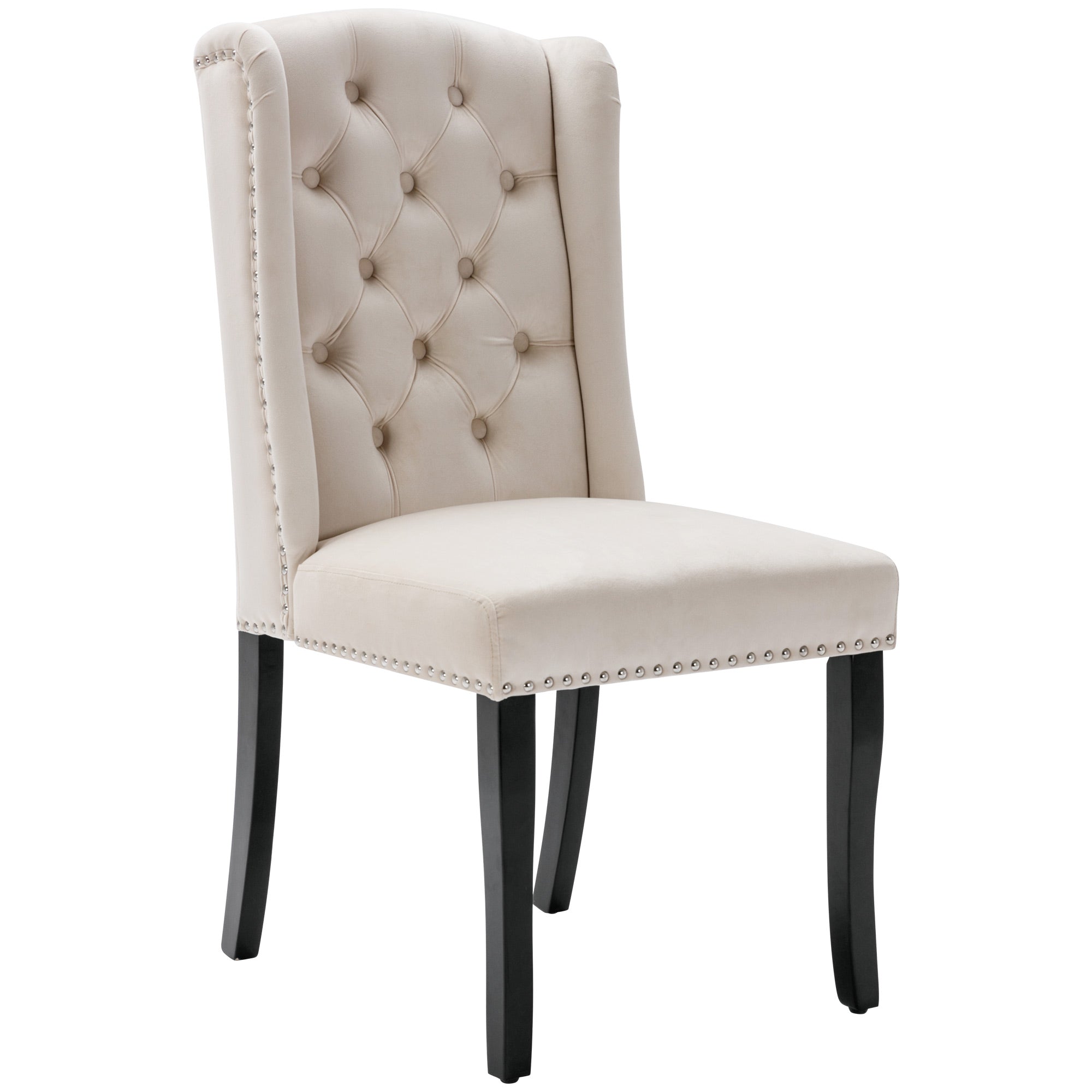 Velvet Dining Chairs Set of 6 with Oak Legs and Chrome Knockers, Beige