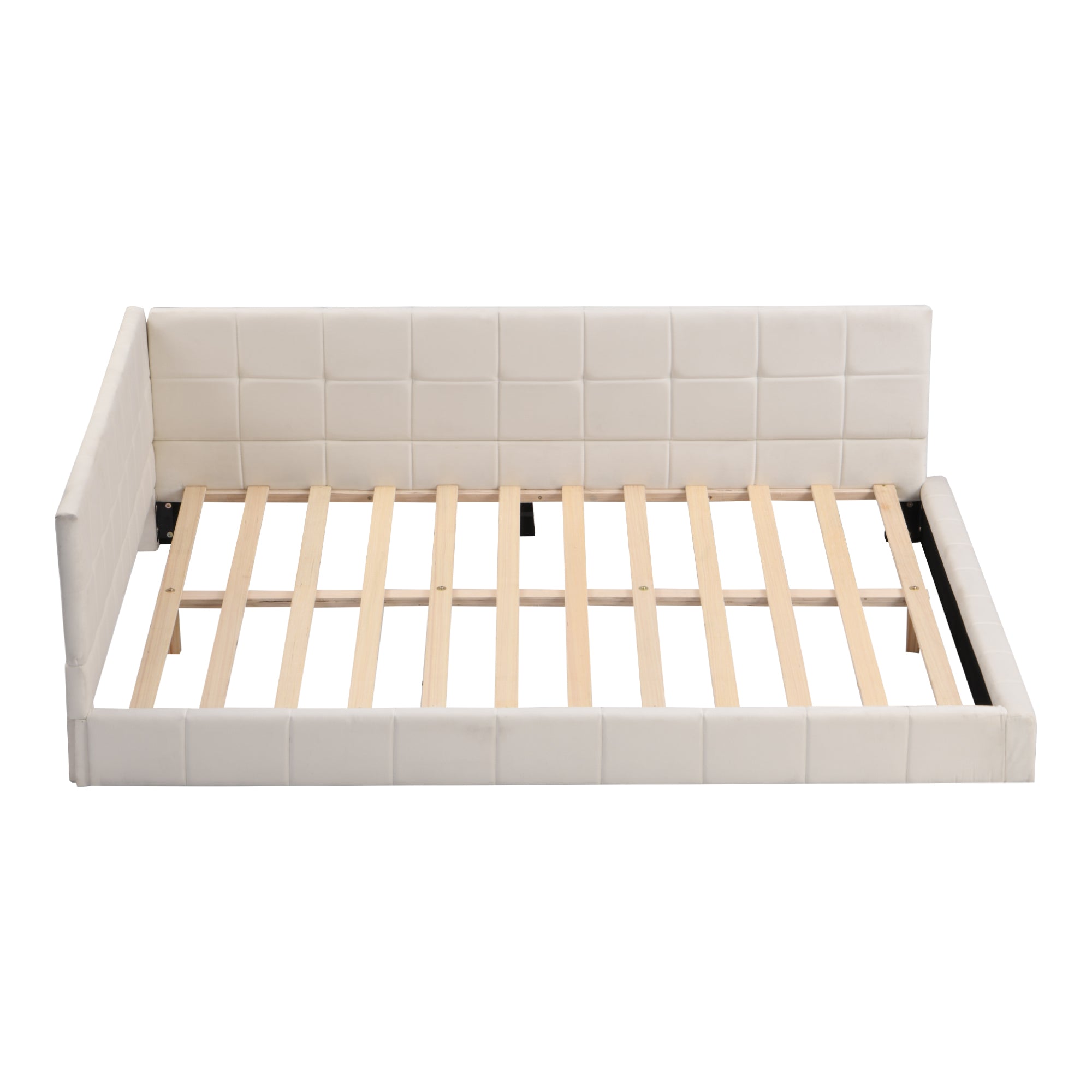 Upholstered Bed Sofa, 140x200 Multifunctional with Slatted Frame, Beige Velvet