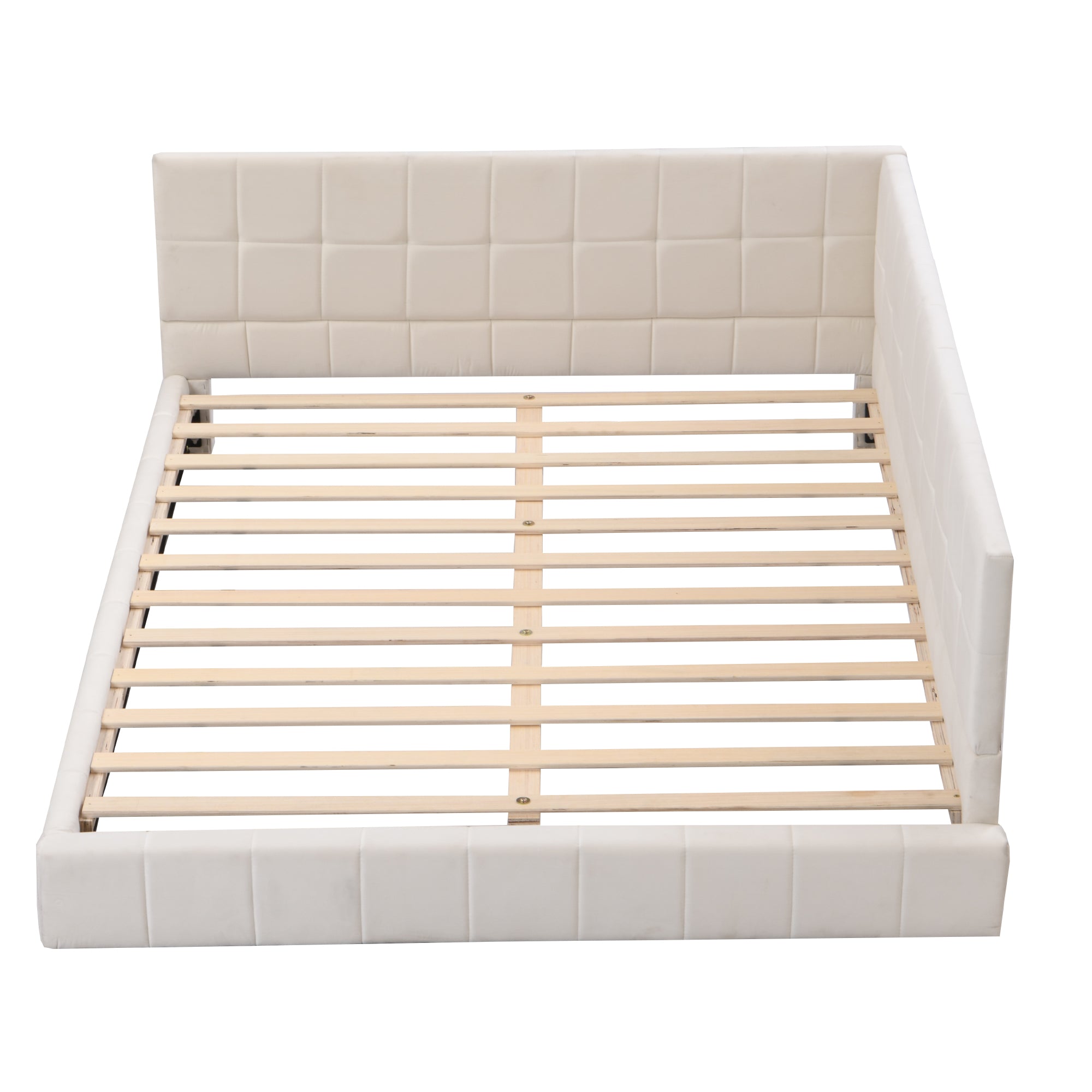 Upholstered Bed Sofa, 140x200 Multifunctional with Slatted Frame, Beige Velvet