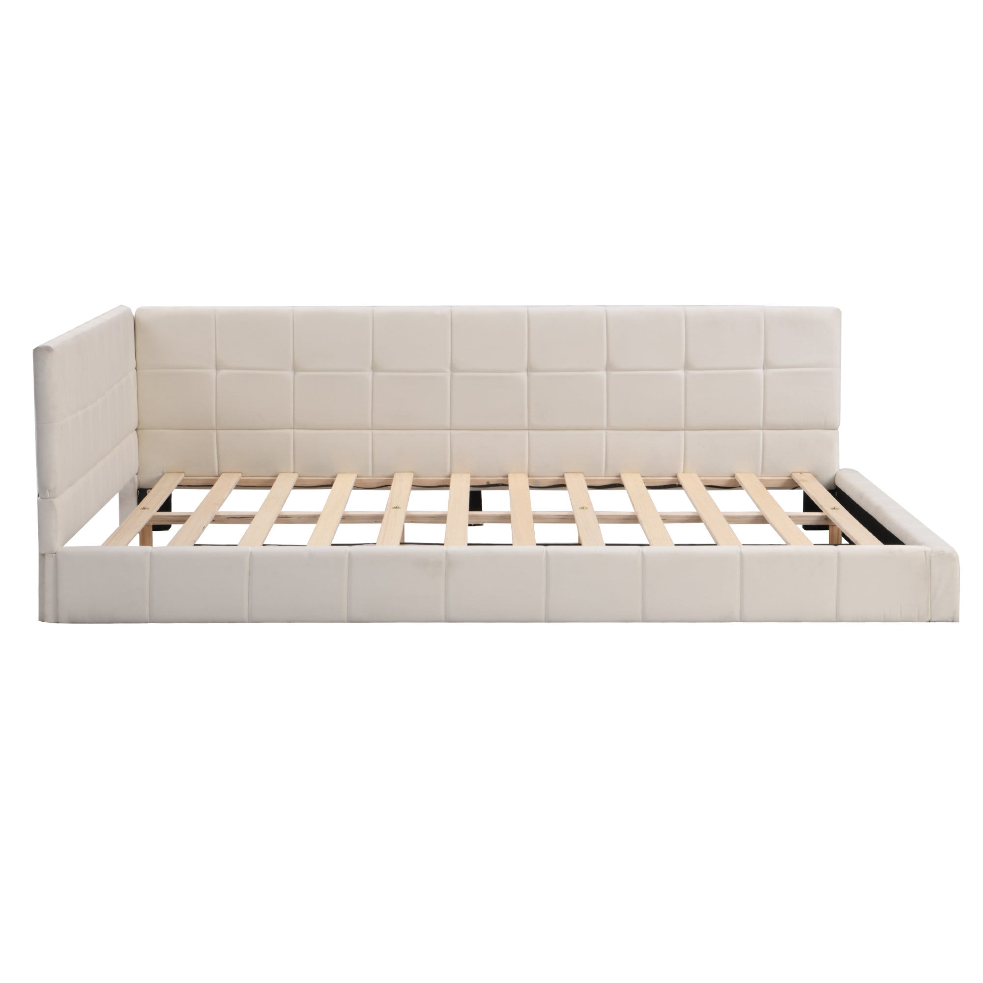 Upholstered Bed Sofa, 140x200 Multifunctional with Slatted Frame, Beige Velvet