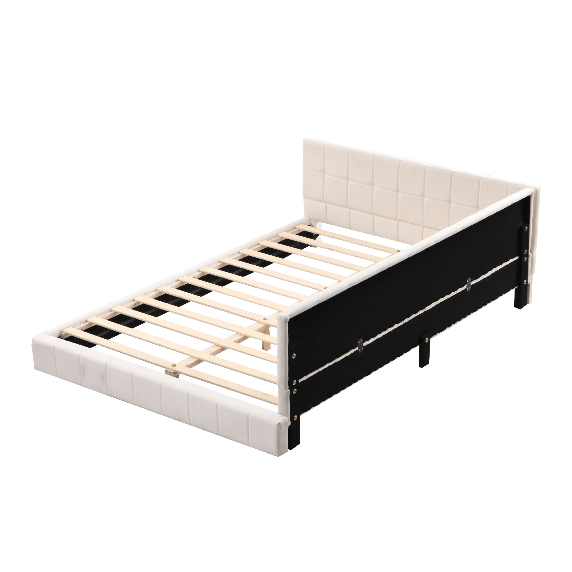 Upholstered Bed Sofa, 140x200 Multifunctional with Slatted Frame, Beige Velvet