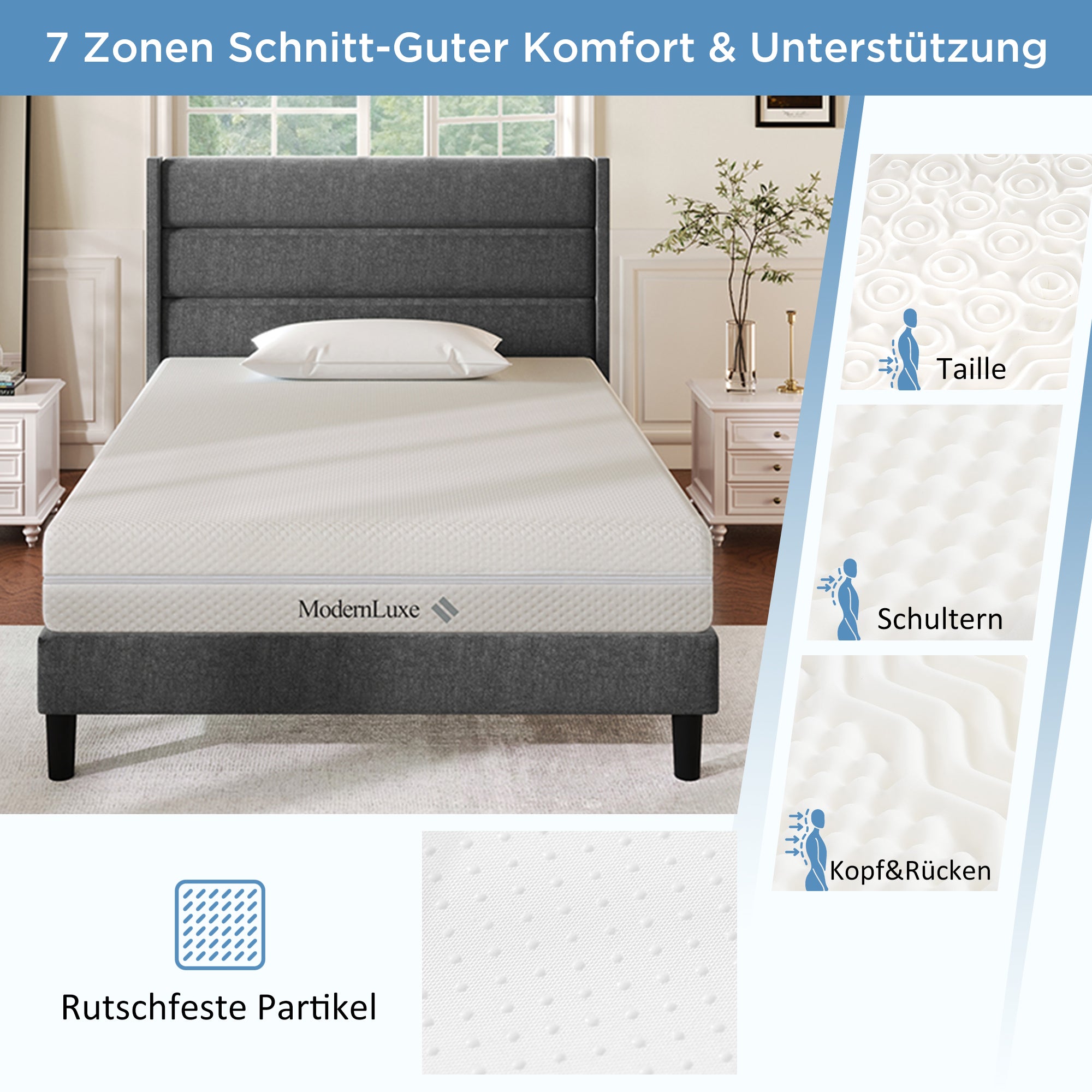 Cold Foam Mattress, 160x200 7-Zone Comfort 20cm H3/H2, Ergonomic with Washable Cover