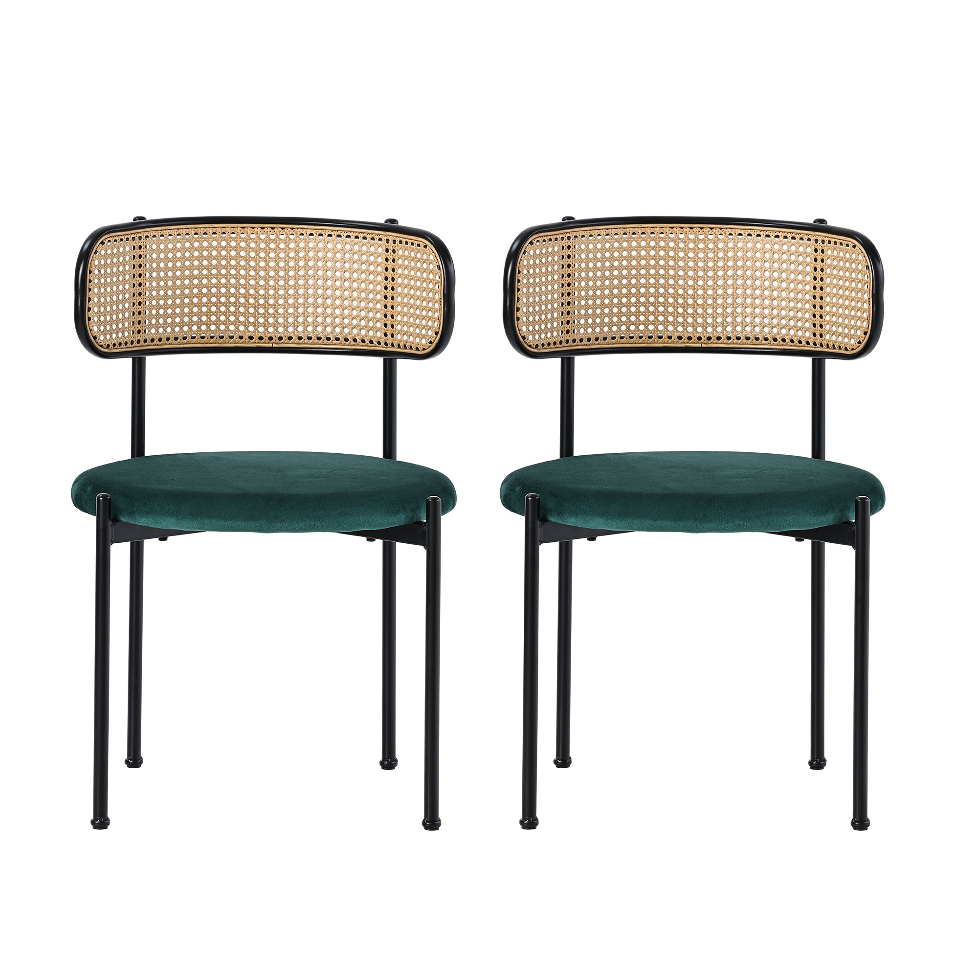 Velvet Dining Chair Set of 2, Modern Leisure Chair with Metal Legs, Green