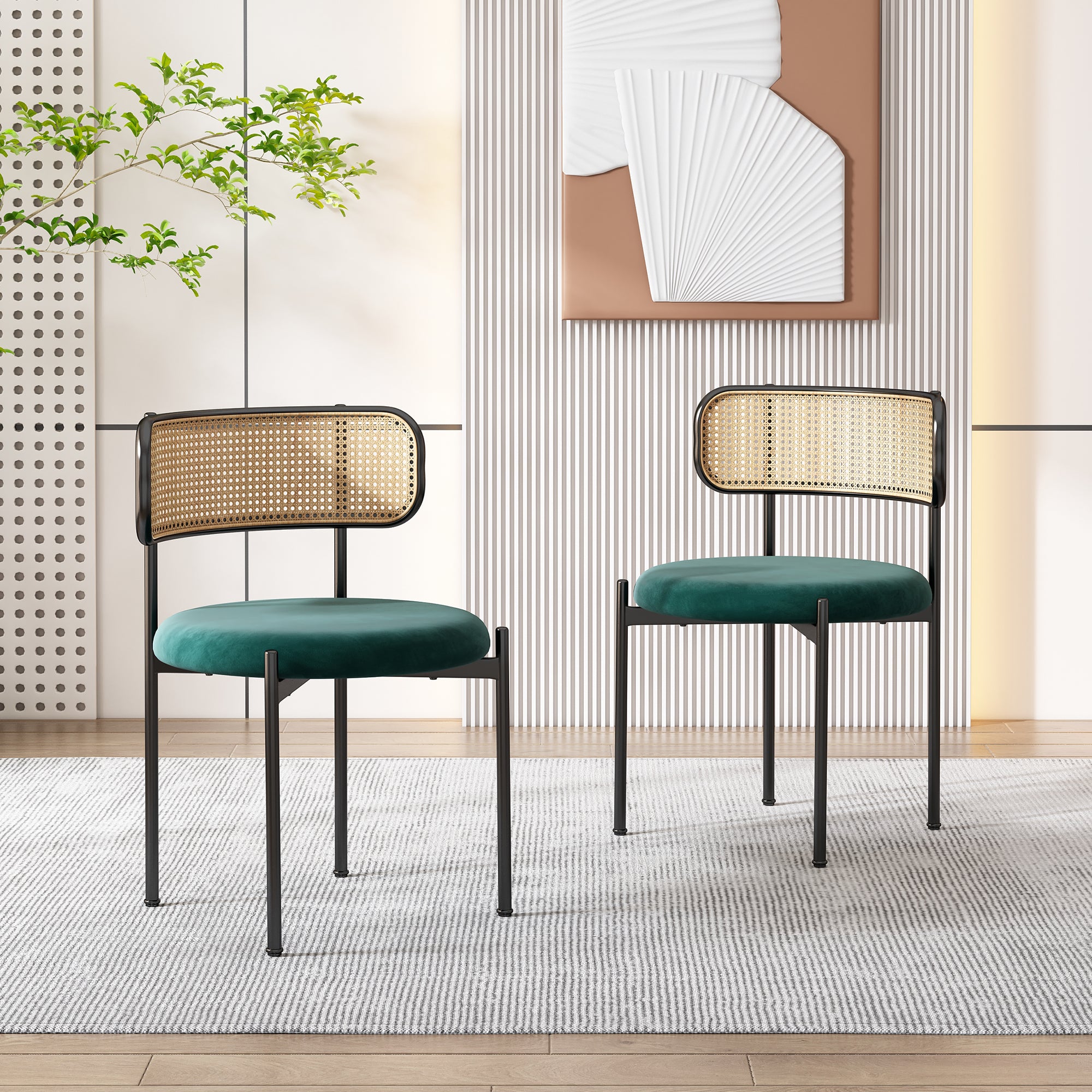 Velvet Dining Chair Set of 2, Modern Leisure Chair with Metal Legs, Green