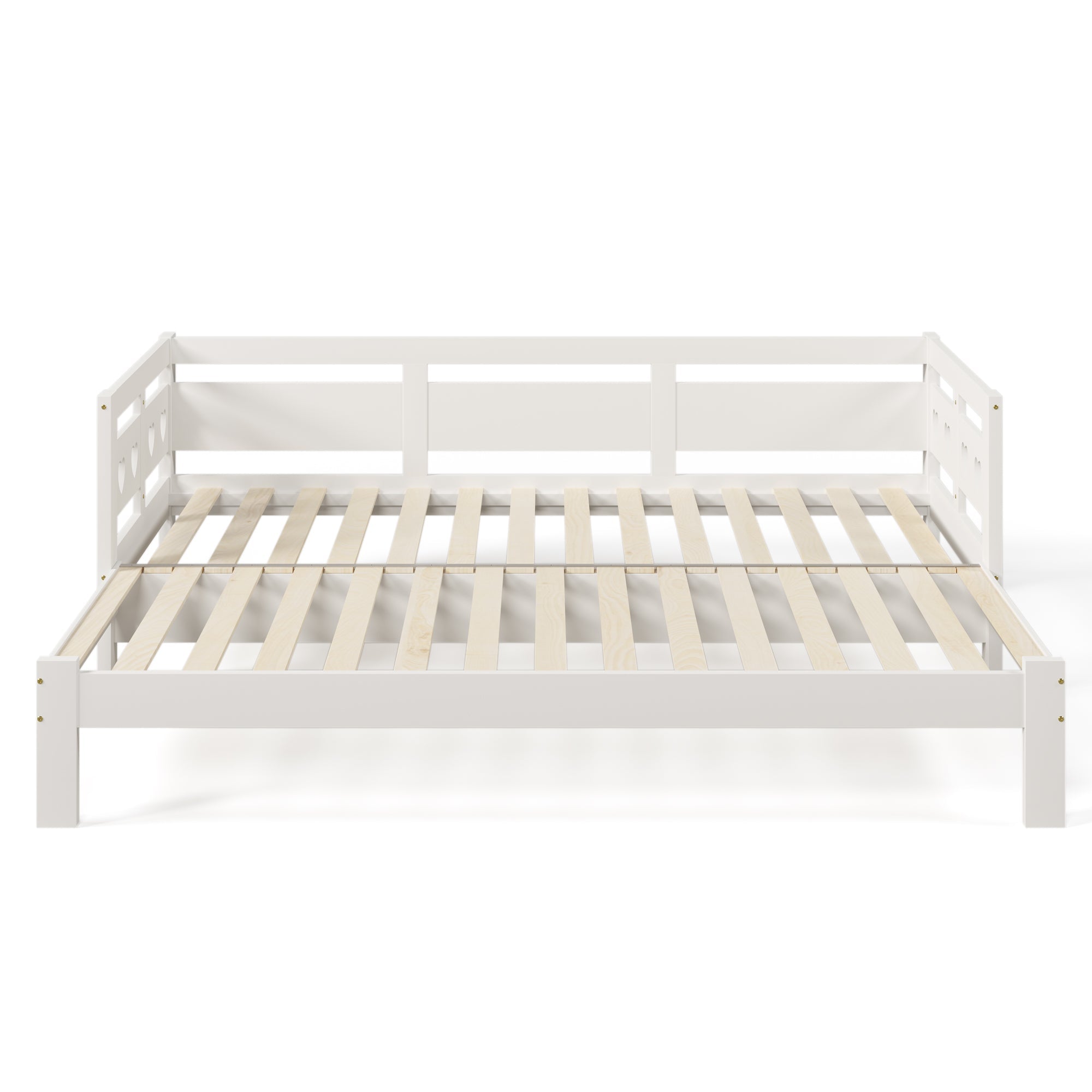 Daybed Cabin Bed Wooden 3FT Single Sofa Guest Bed with Pull-out Trundle, Heart-Shaped, White Wood