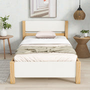 Single Bed, Pine Wood Frame with MDF Headboard & Footboard, White + Natural