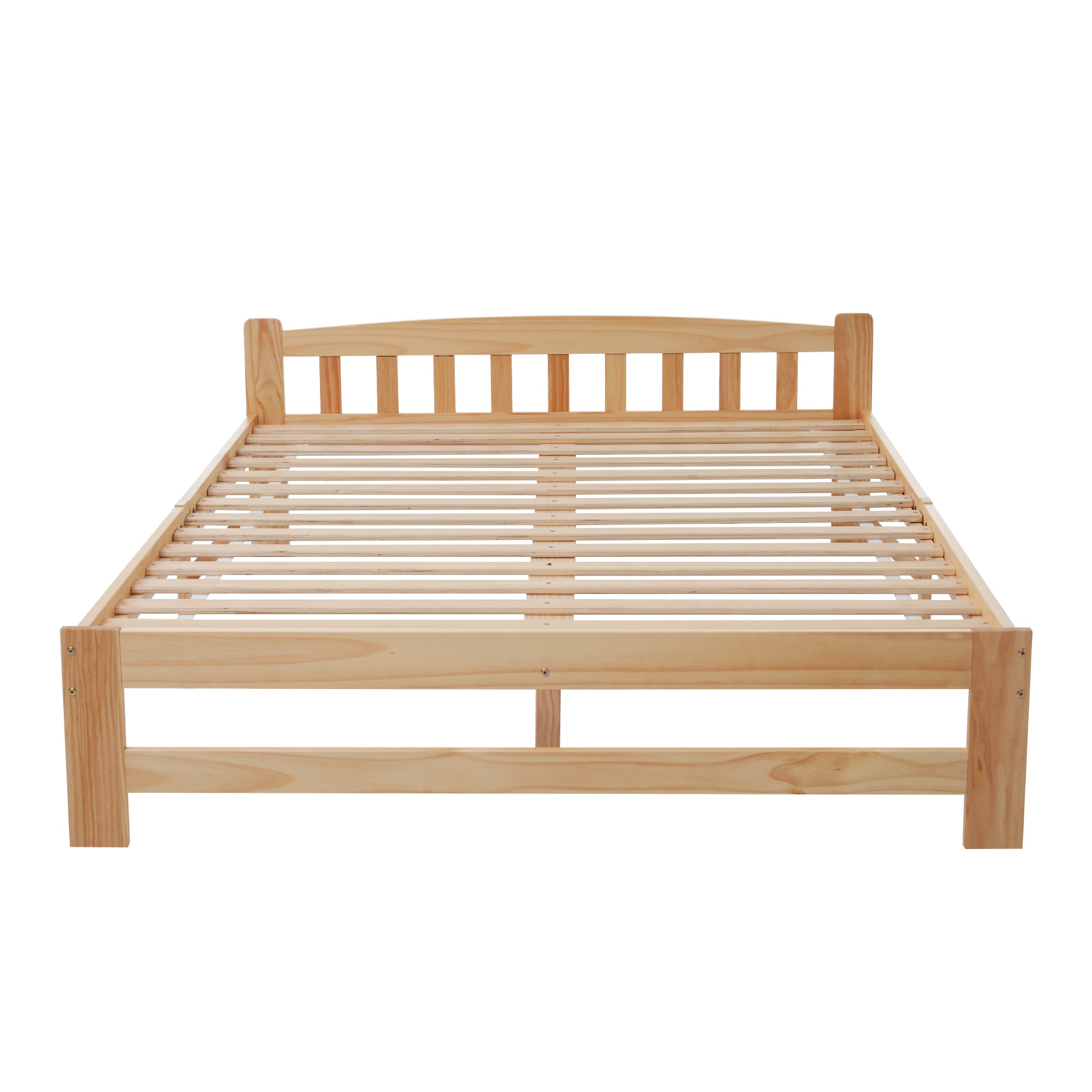 Solid Wood Bed, Futon Double Bed with Headboard & Slatted Frame, Natural, 140x200 cm