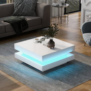 Square Coffee Table, Bluetooth LED Strip, 70x70x36 cm, White