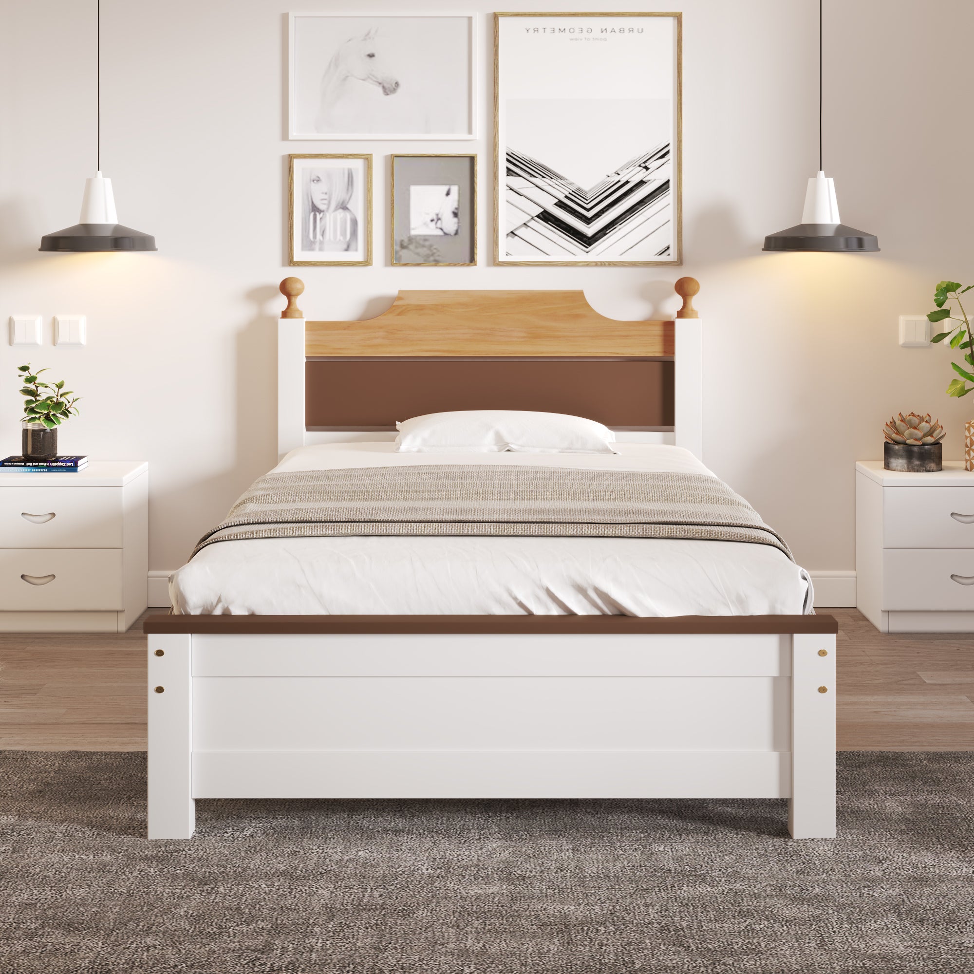 Single Bed Wooden Pine Wood Frame with MDF Head/Footboard 90x200 cm, White