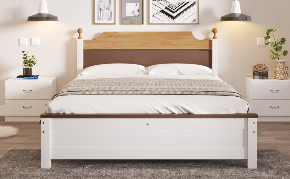 Double Bed, Wooden Pine Frame, MDF Headboard & Footboard, White