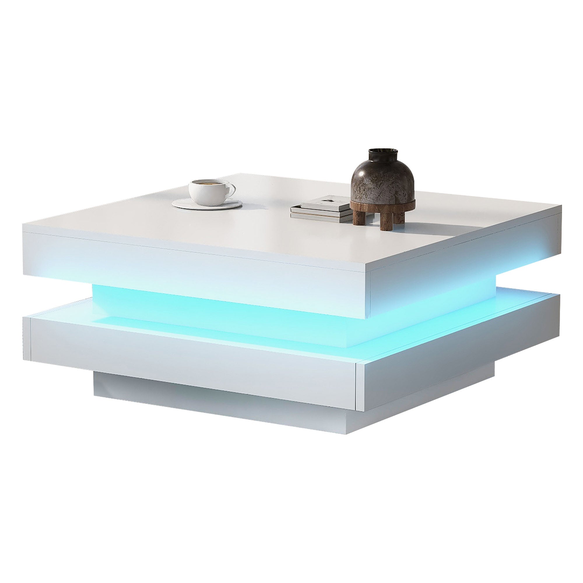 Square Coffee Table, Bluetooth LED Strip, 70x70x36 cm, White