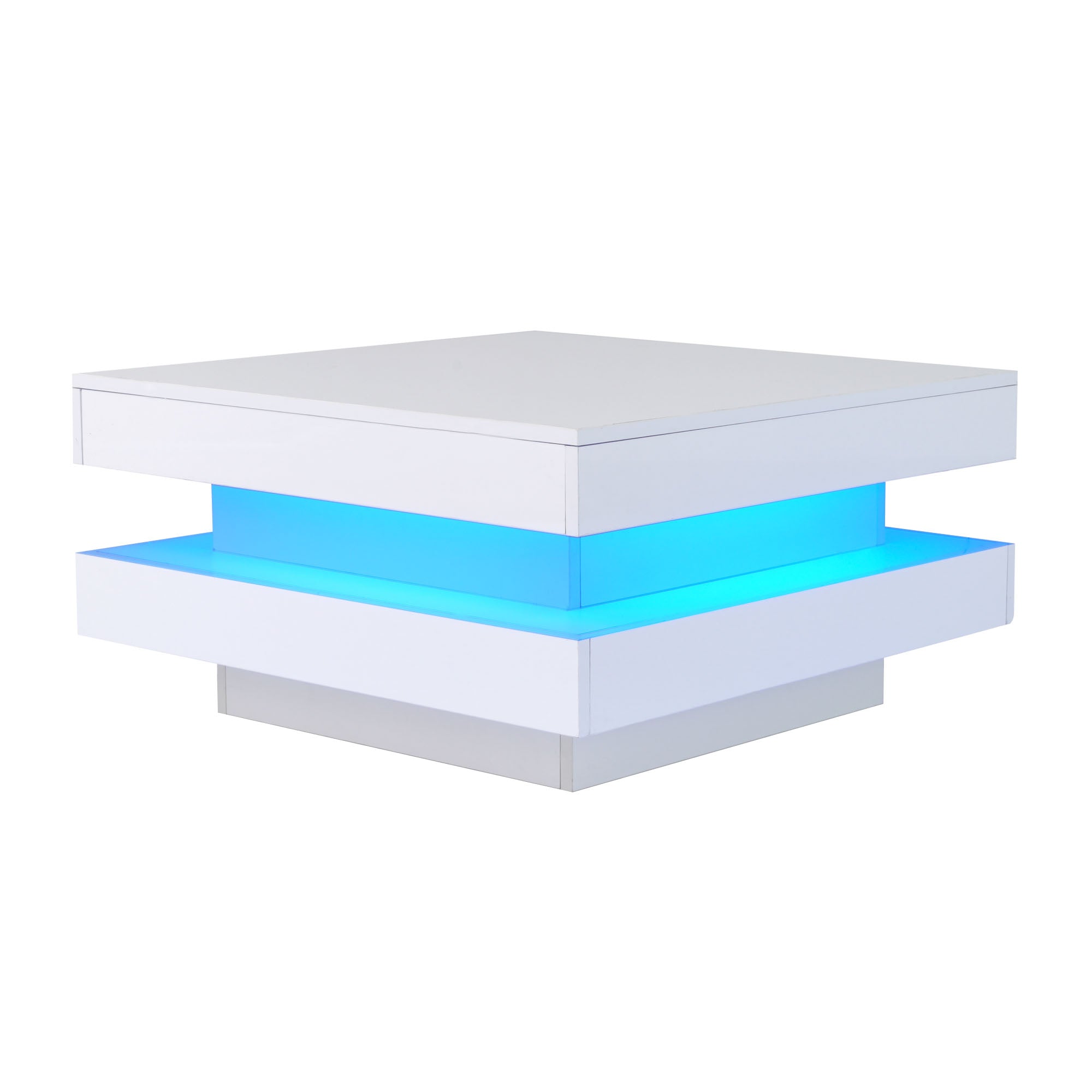 Square Coffee Table, Bluetooth LED Strip, 70x70x36 cm, White