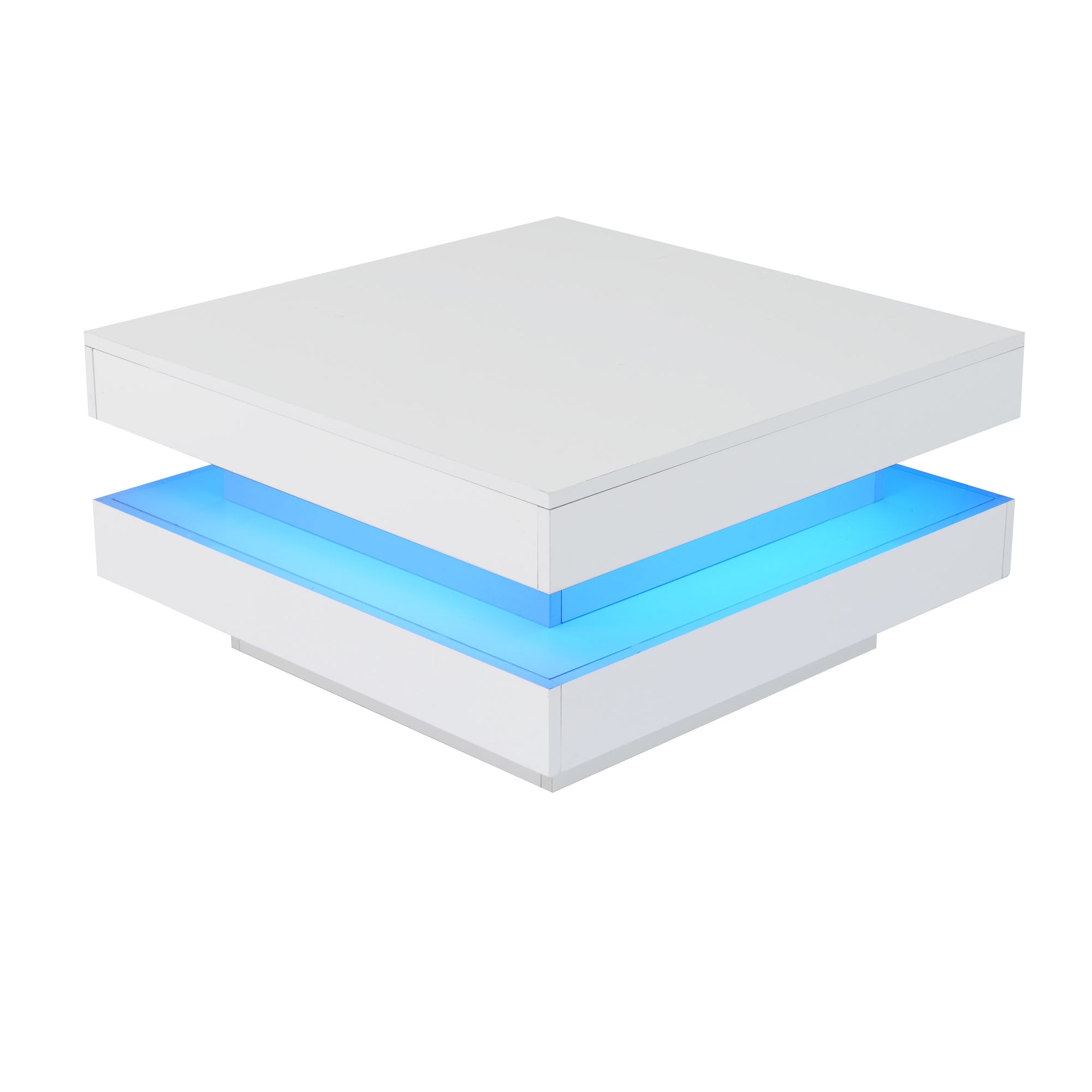 Square Coffee Table, Bluetooth LED Strip, 70x70x36 cm, White