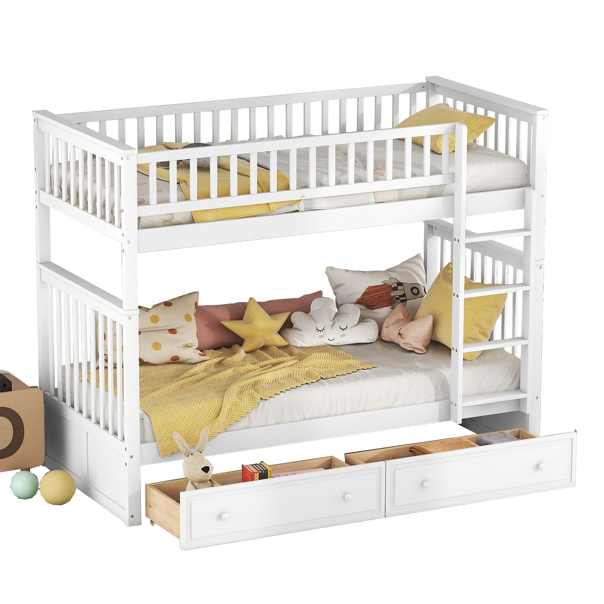 Bunk Beds 90x200cm, Convertible with Drawers, White