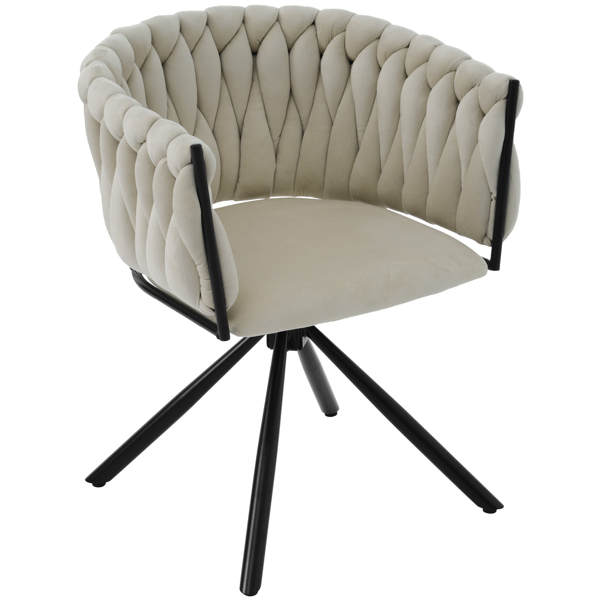 Velvet Dining Chair Single Swivel Metal Legs Beige