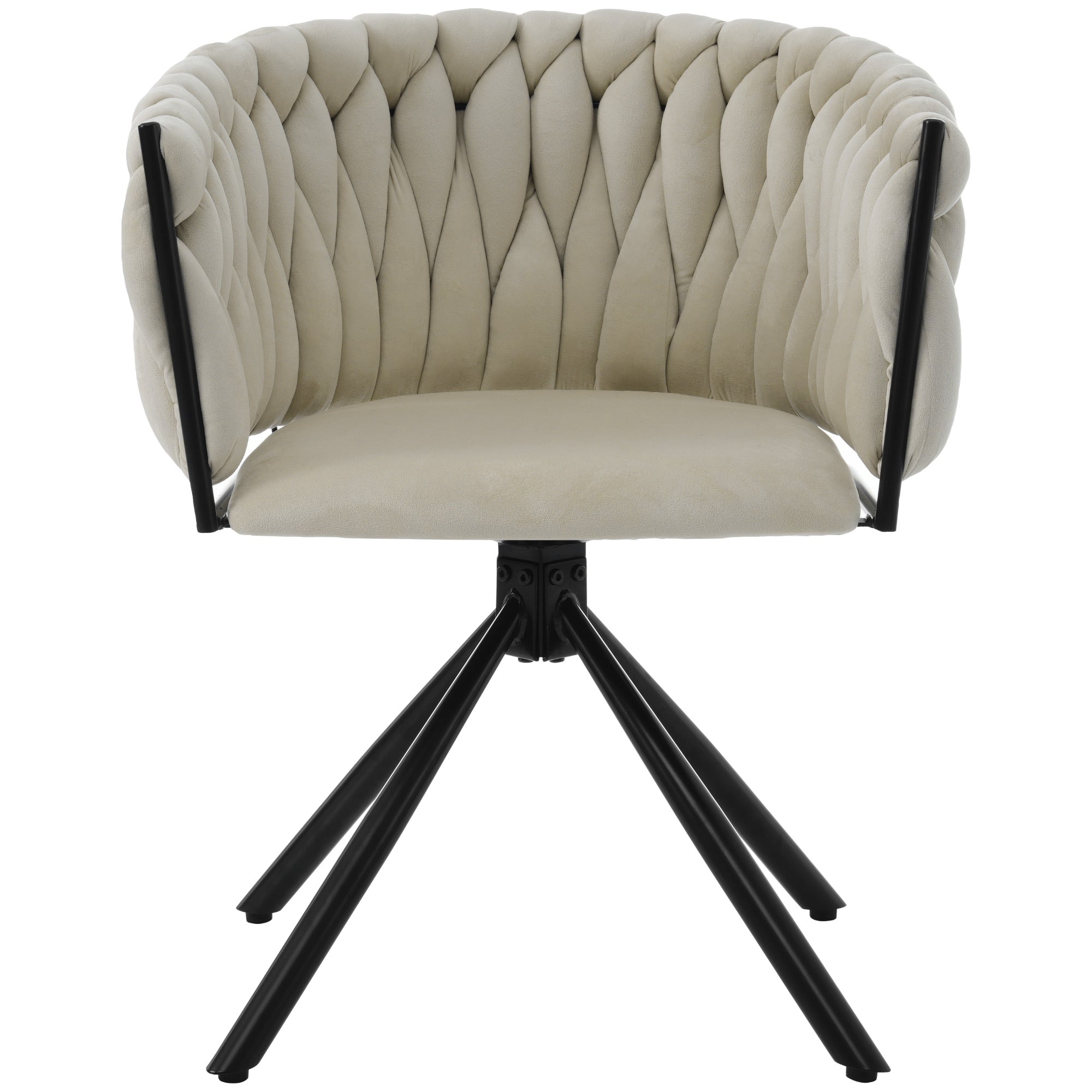 Velvet Dining Chair Single Swivel Metal Legs Beige