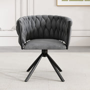 Velvet Dining Chair: Single Light Luxury Living Room Bedroom Swivel Chair with Four Metal Support Legs, Gray