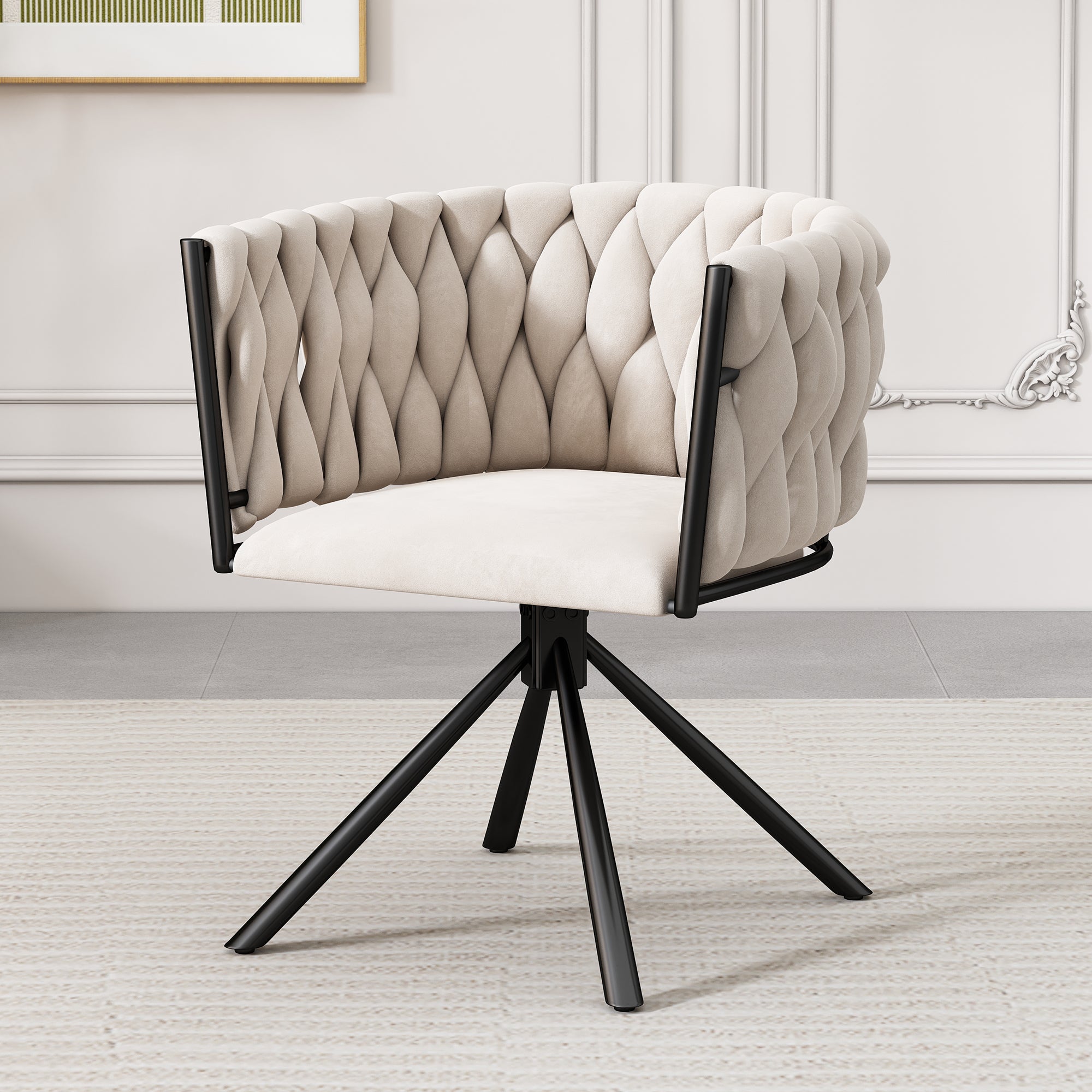 Leisure Swivel Chair with Four Metal Support Legs, Beige Velvet