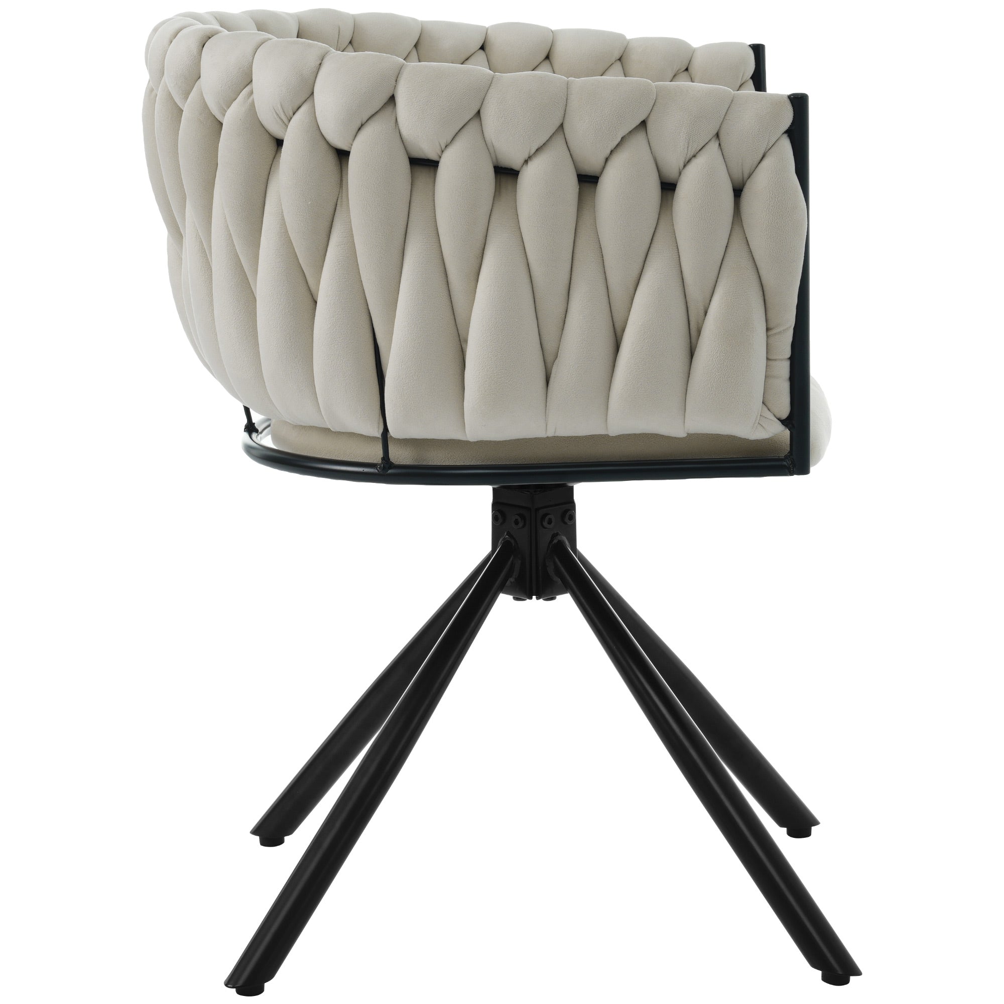 Velvet Dining Chair (Set of 4), Swivel Leisure Chair with Four Metal Support Legs, Beige