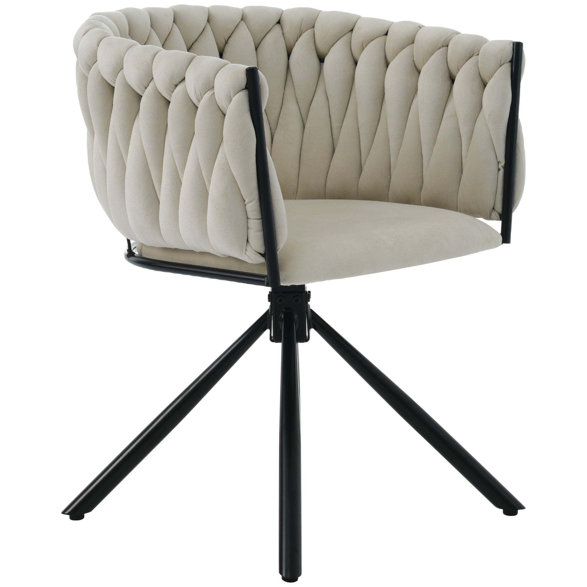 Velvet Dining Chair (Set of 4), Swivel Leisure Chair with Four Metal Support Legs, Beige