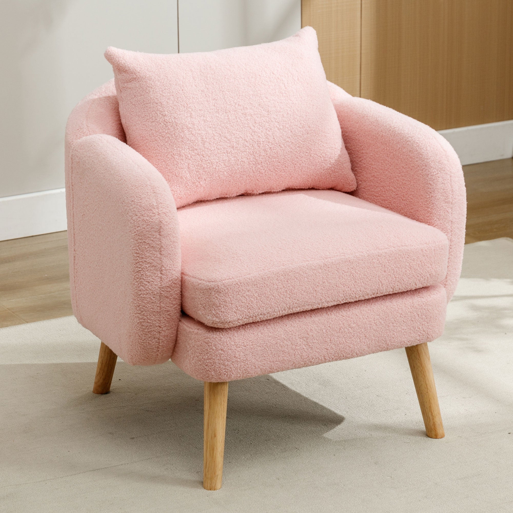 Teddy Velvet Armchair, Modern Simple Thick Cushion, Solid Wood Leg