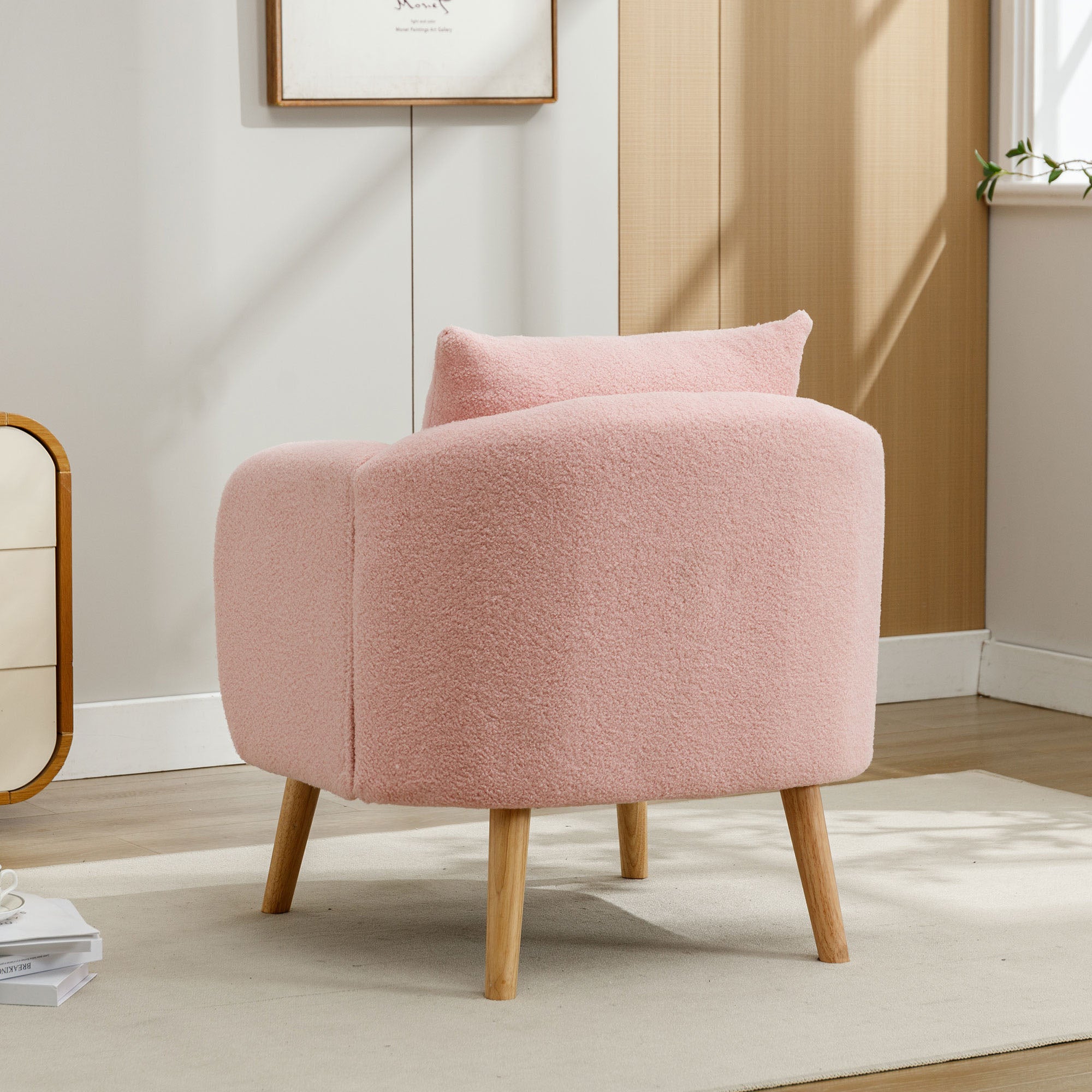 Teddy Velvet Armchair, Modern Simple Thick Cushion, Solid Wood Leg