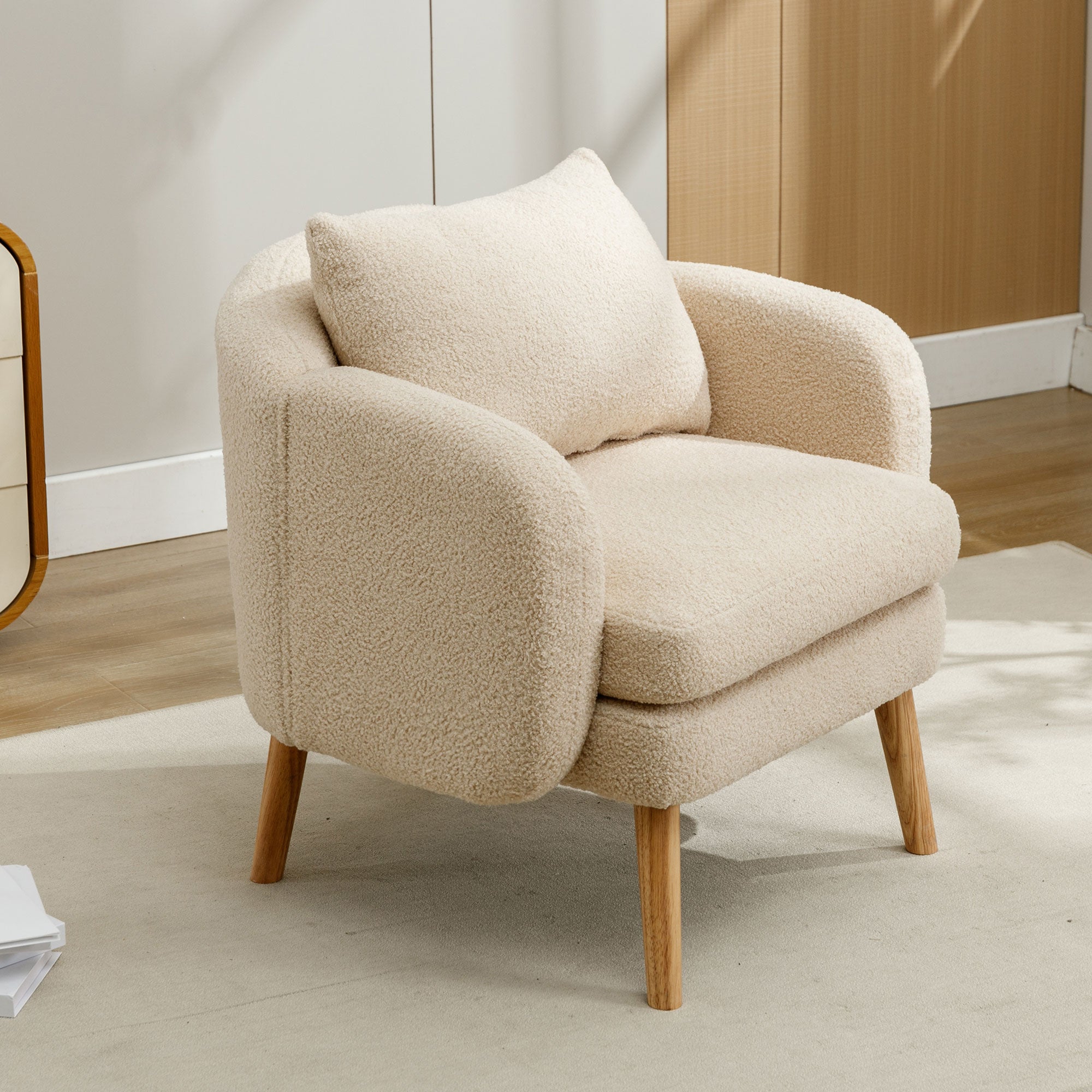 Teddy Velvet Armchair, Extra Thick Cushion, Solid Wood Leg