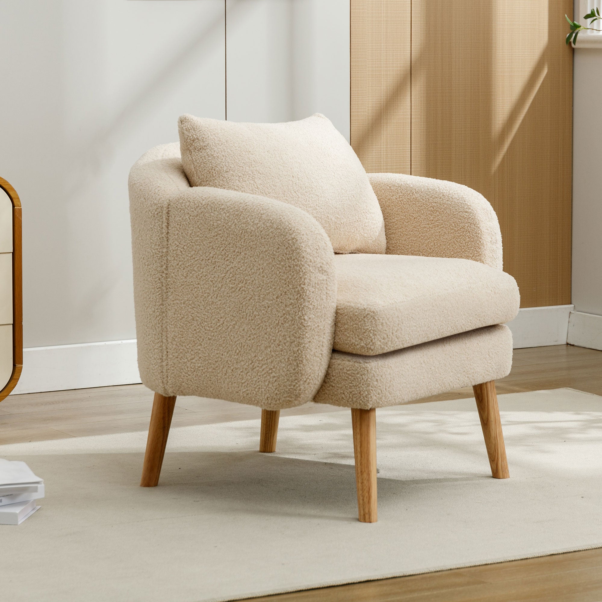Teddy Velvet Armchair, Extra Thick Cushion, Solid Wood Leg
