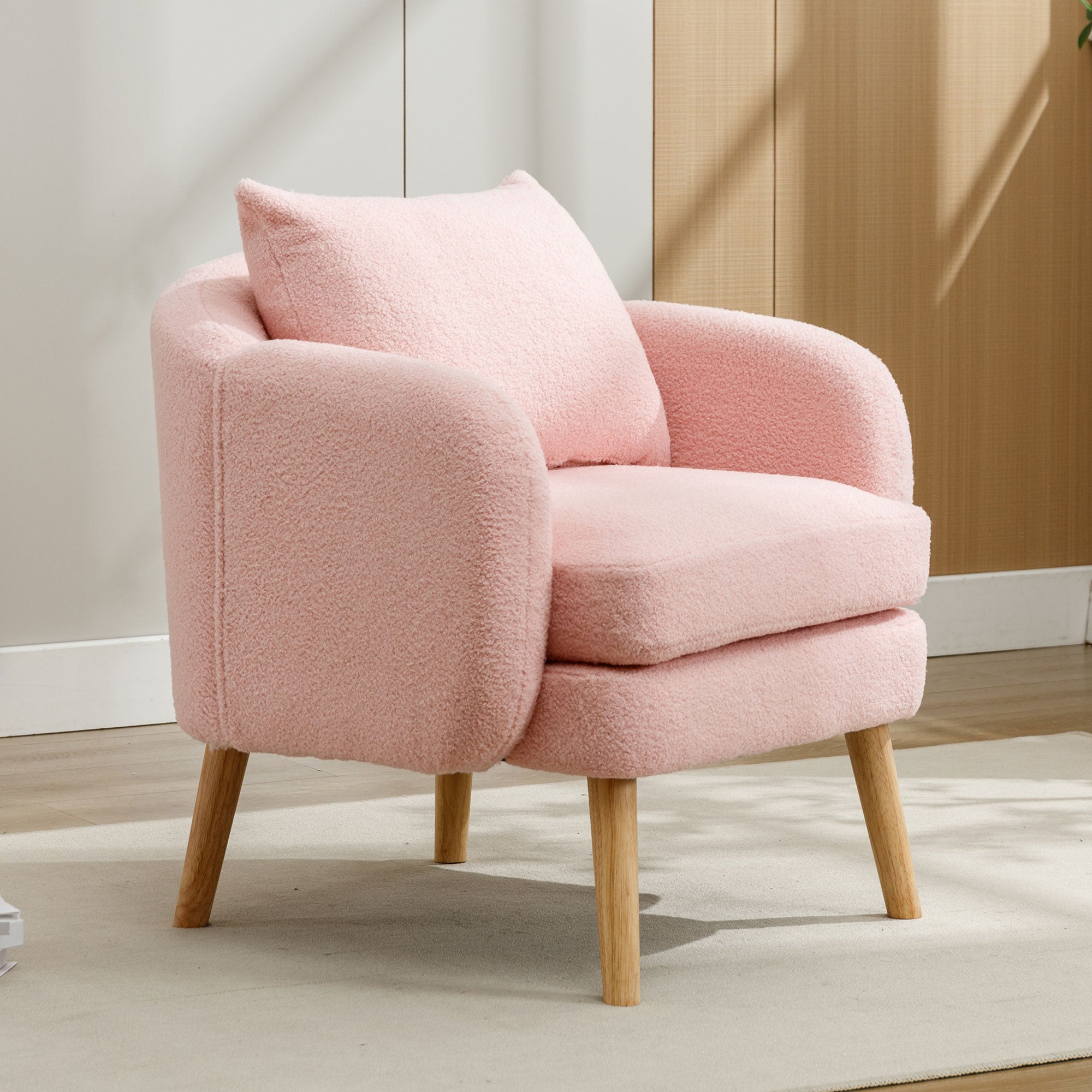 Teddy Velvet Armchair, Modern Simple Thick Cushion, Solid Wood Leg