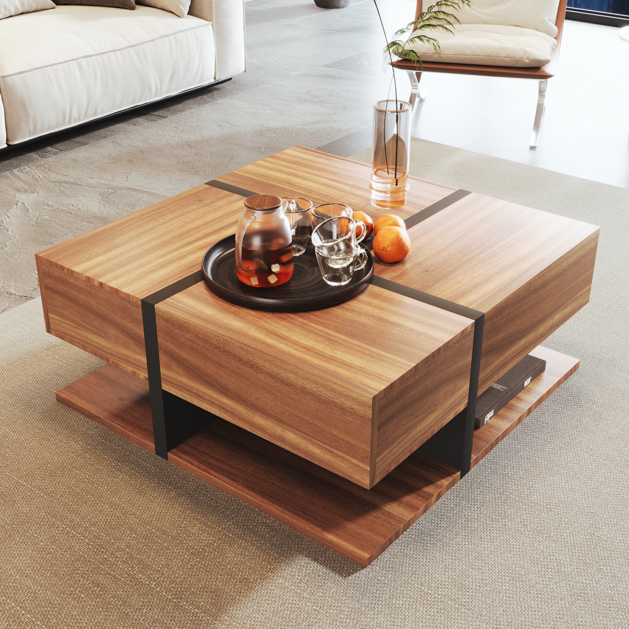 Coffee Table, 4-Drawer with Storage, Unique Color Coordination