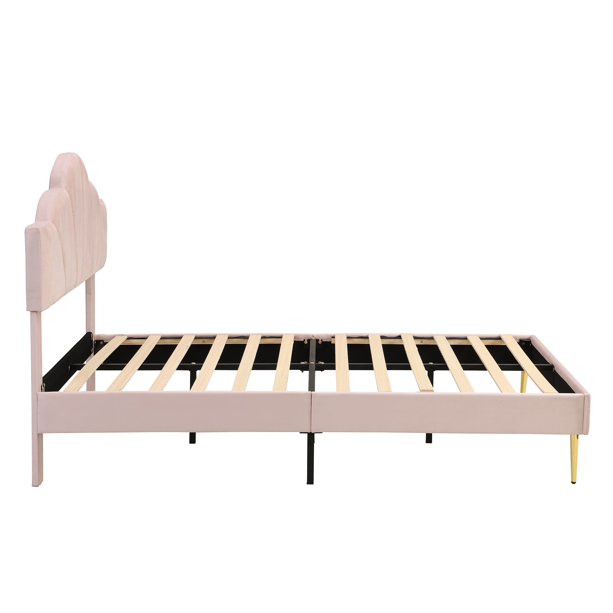 140 x 200cm Velvet Upholstered Bed with Adjustable Headboard, Pink