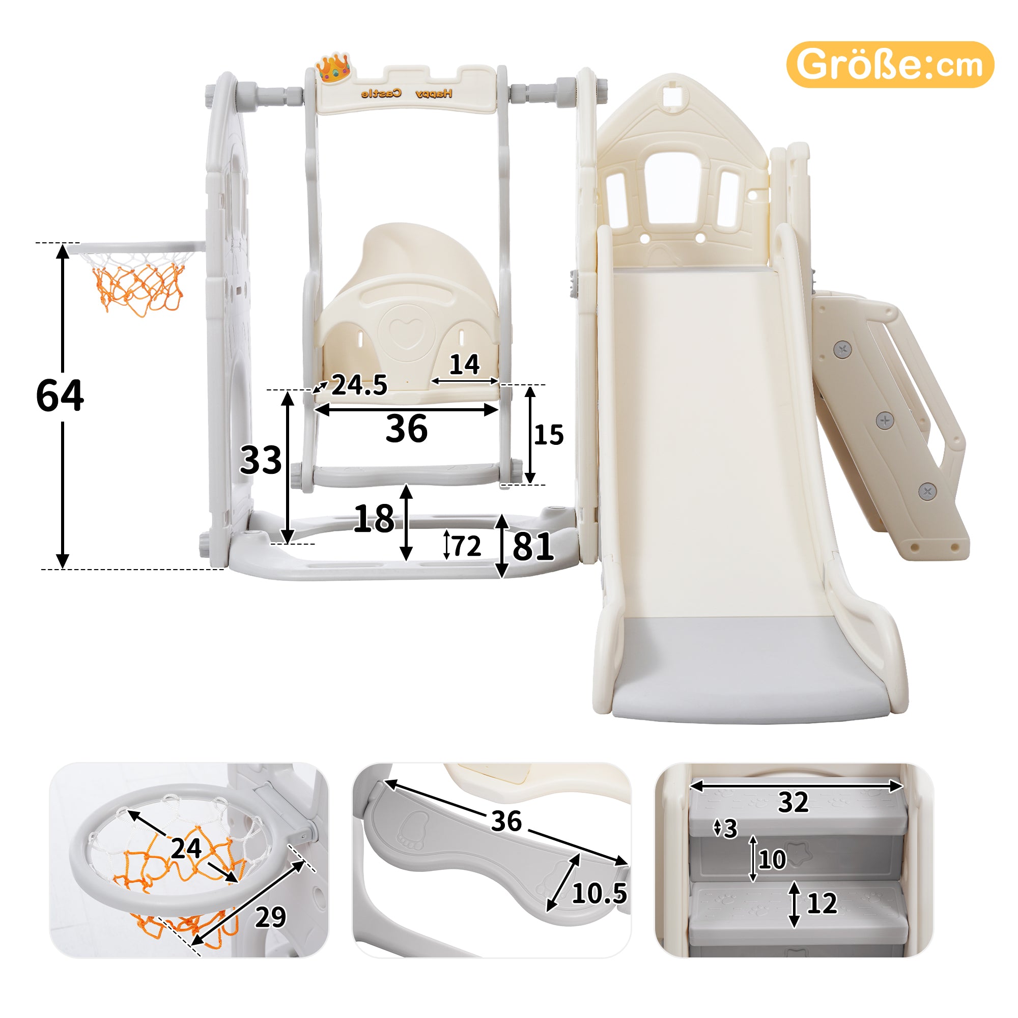 Children's Slide Set with Swing, 5-in-1, Climbing, Storage, Basketball Frame, Indoor