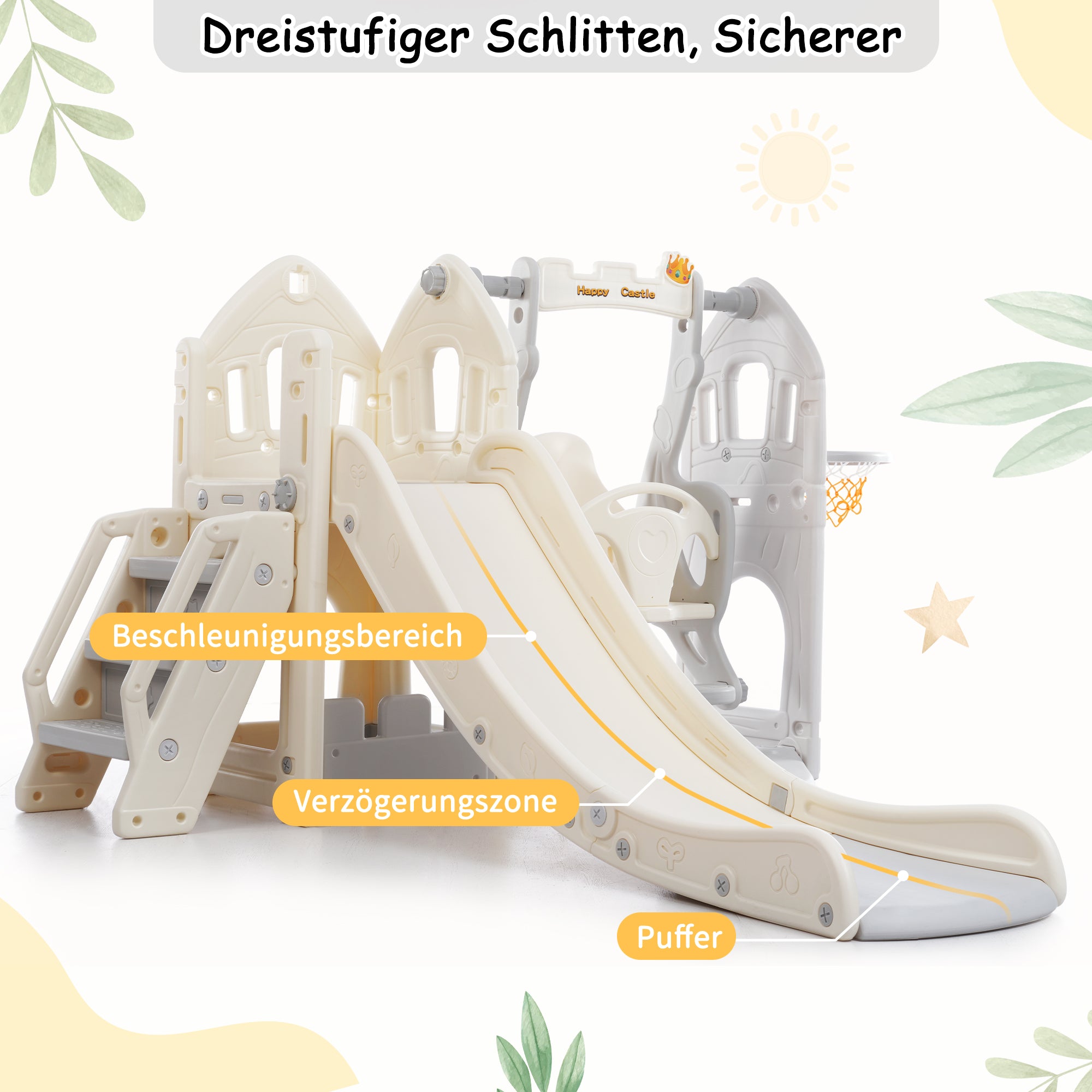 Children's Slide Set with Swing, 5-in-1, Climbing, Storage, Basketball Frame, Indoor