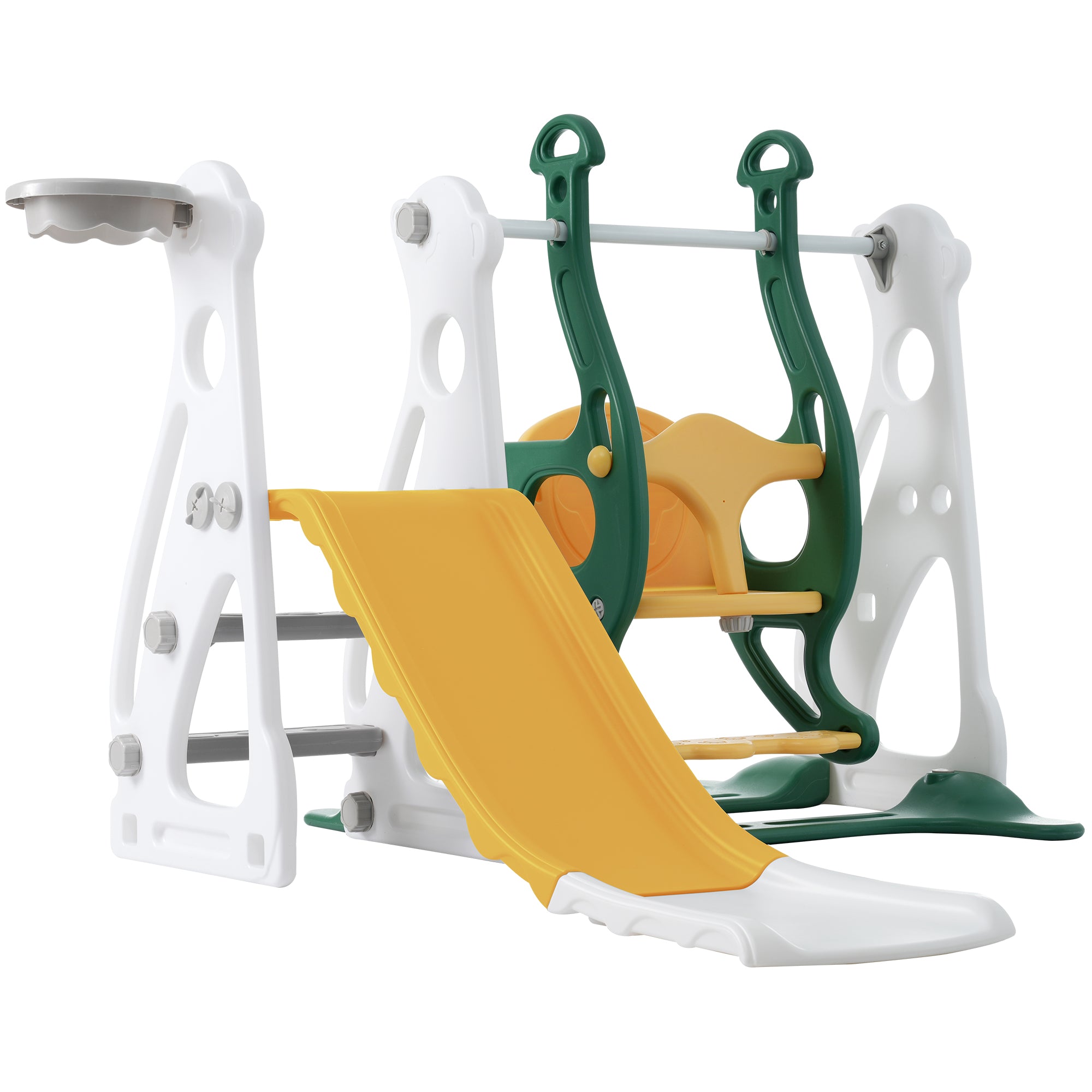 Children's slide with swing, 4 in 1 with slide, staircases, and basketball frame for indoor