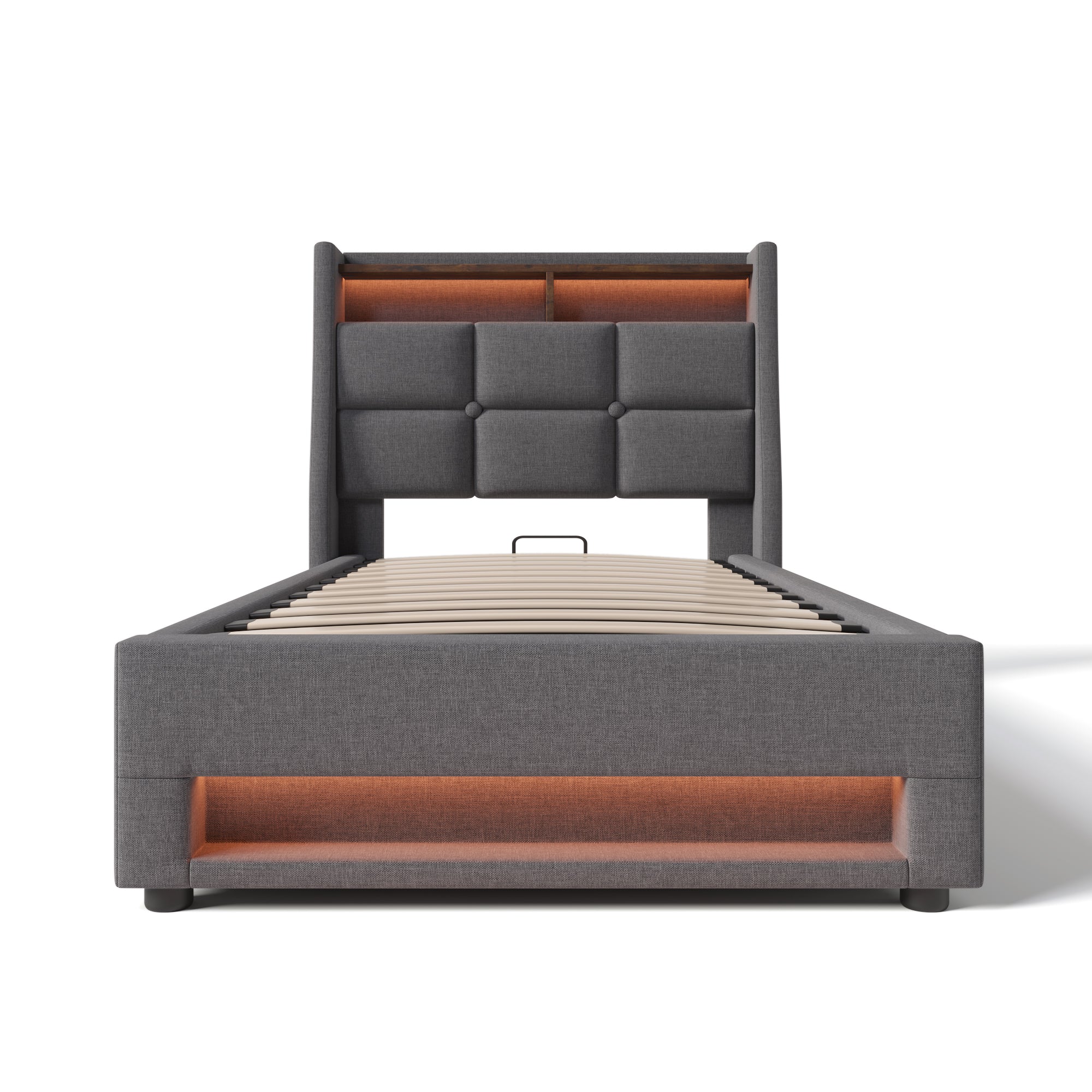 Upholstered Single Bed 90x200cm USB LED Metal Frame Linen