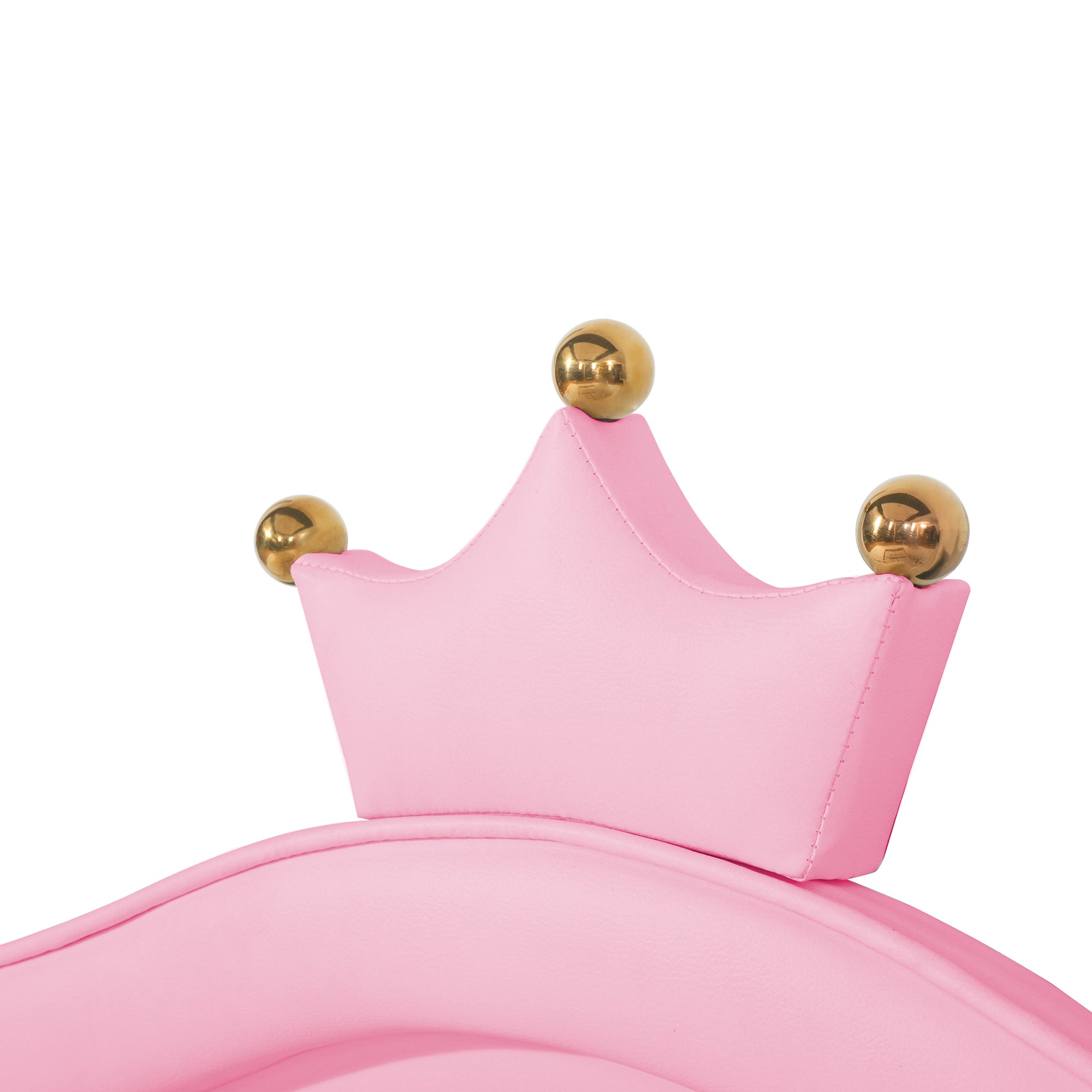 Children's Bed Upholstered 140x200cm LED Lights Slatted Frame, Pink PU Leather