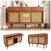 Sideboard 3 Drawer 3 Sliding Door Rattan Weave - Walnut