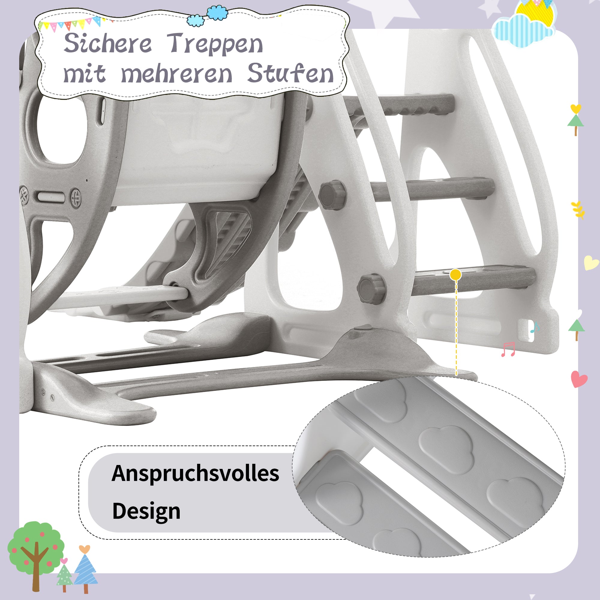 Children's Slide with Swing, 4-in-1 Slide, Swing, Basketball Hoop, PP