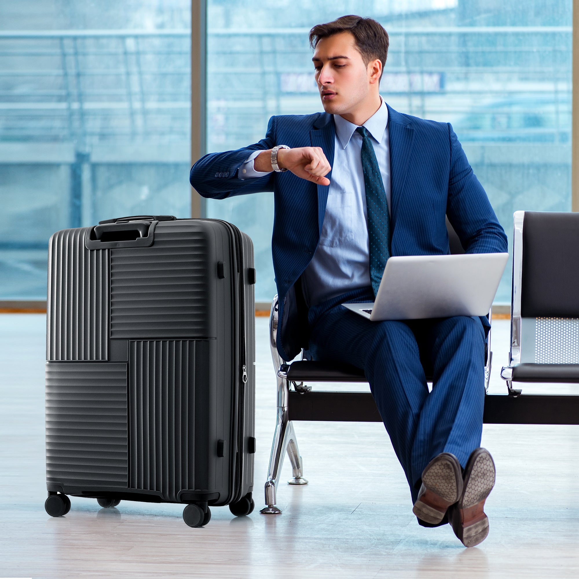 M-L-XL Luggage Set, Lightweight, Durable, Universal Double Wheels, TSA Lock, Black