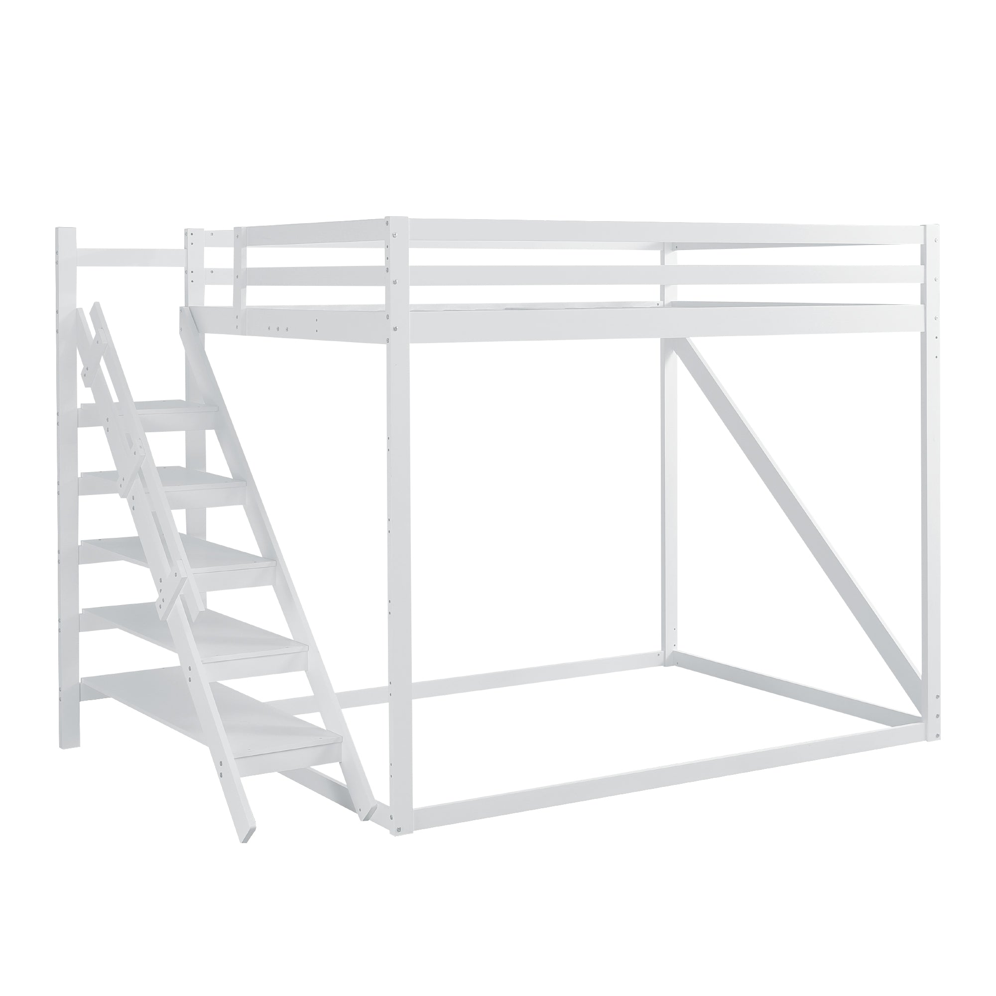 Children's Loft Bed 140x200, Solid Wood with Safety Ladder, White
