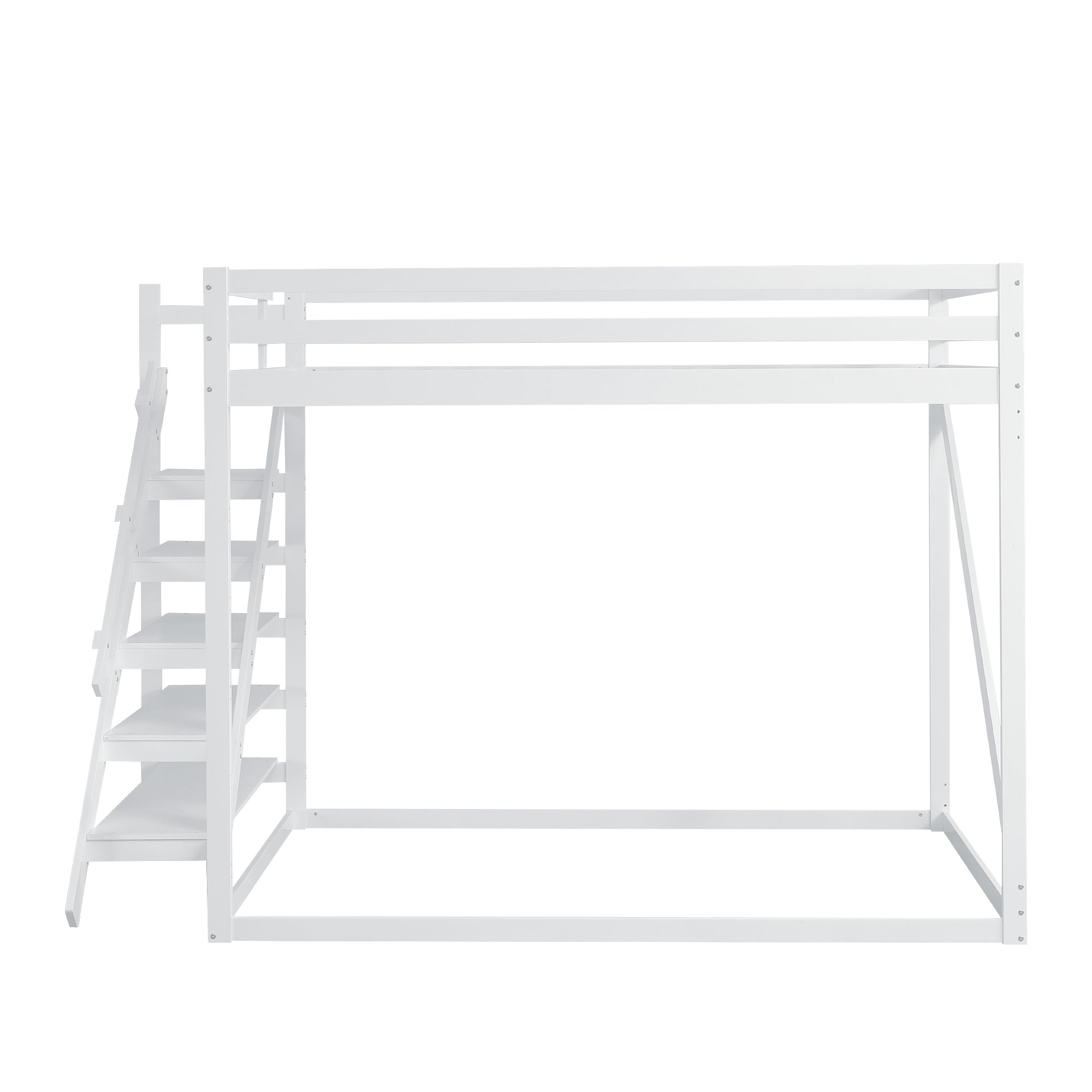 Children's Loft Bed 140x200, Solid Wood with Safety Ladder, White