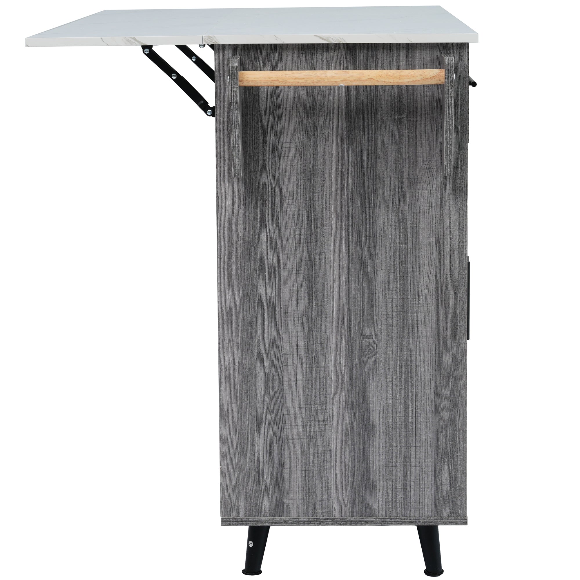 Dining Cart Kitchen Island Folding Table 5 Wheels Storage 2 Drawers - White/Khaki Grey