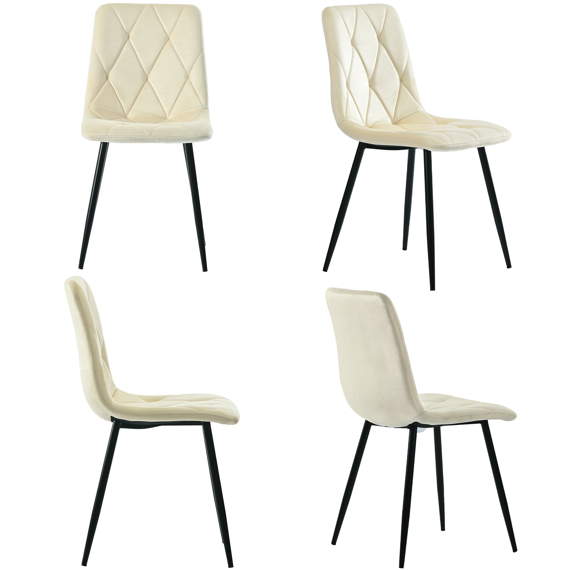 Dining Chair Set (4), Upholstered Twill Velvet with Metal Legs, Beige