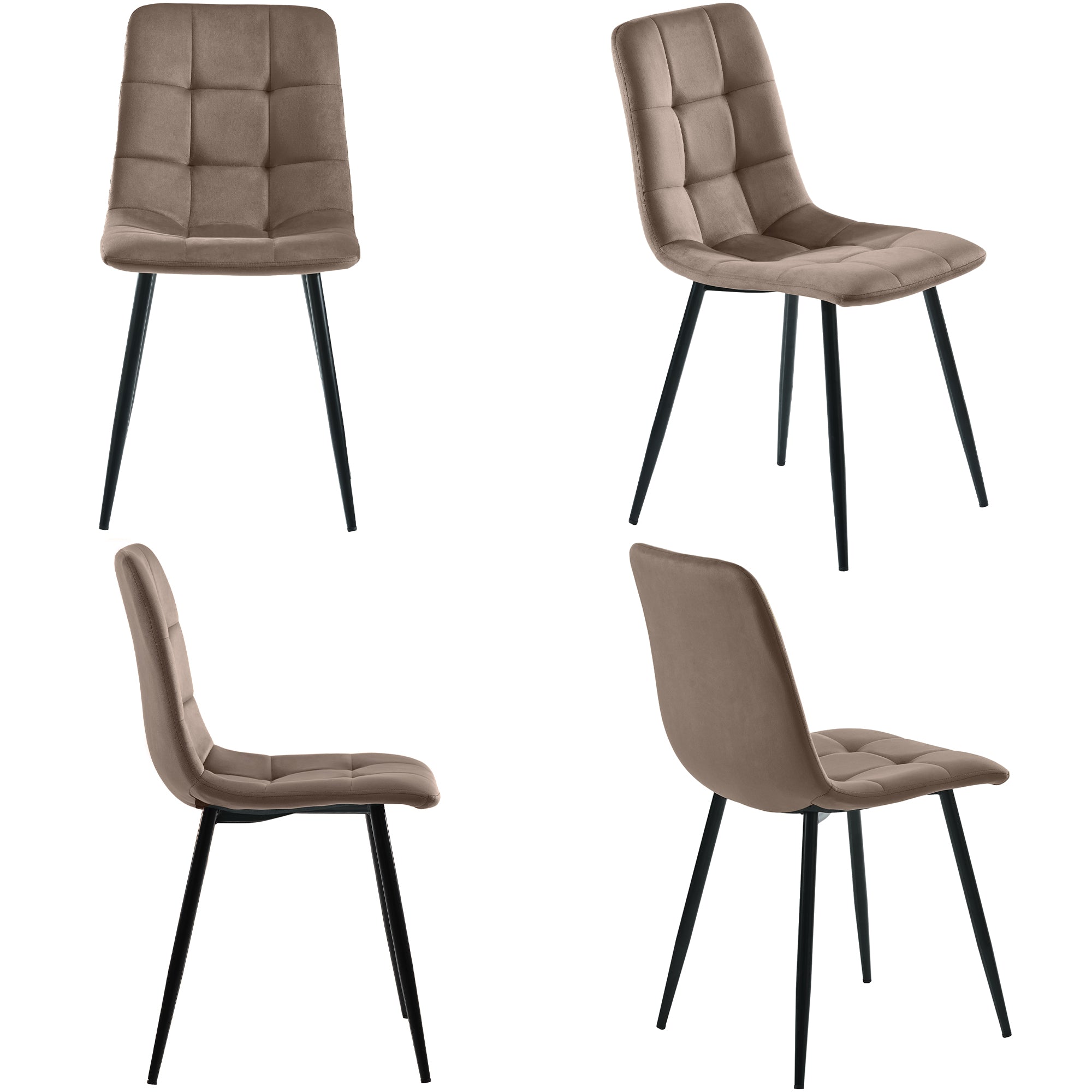 Dining Set, 117x68cm with 4 Chairs, Brown Velvet & Golden Legs