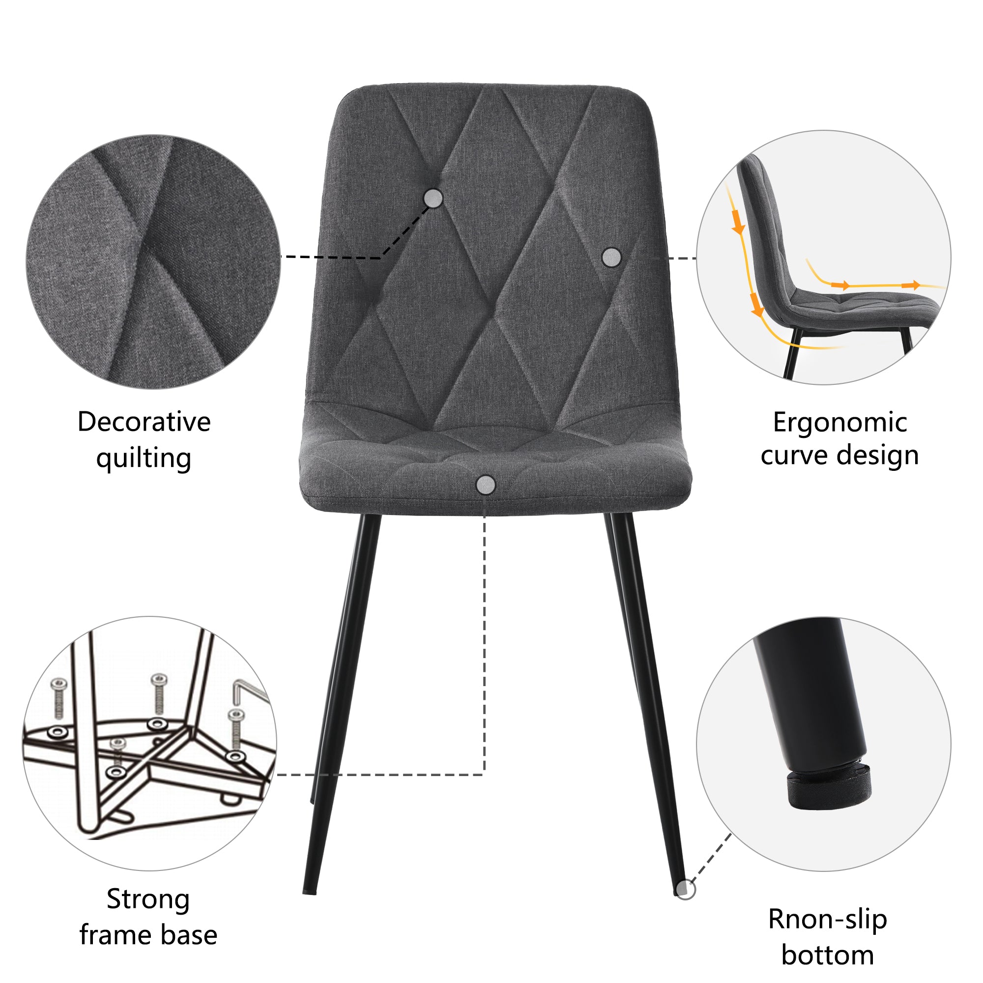 Dining Chairs (4-pcs) Upholstered with Backrest, Twill Linen, Dark Grey