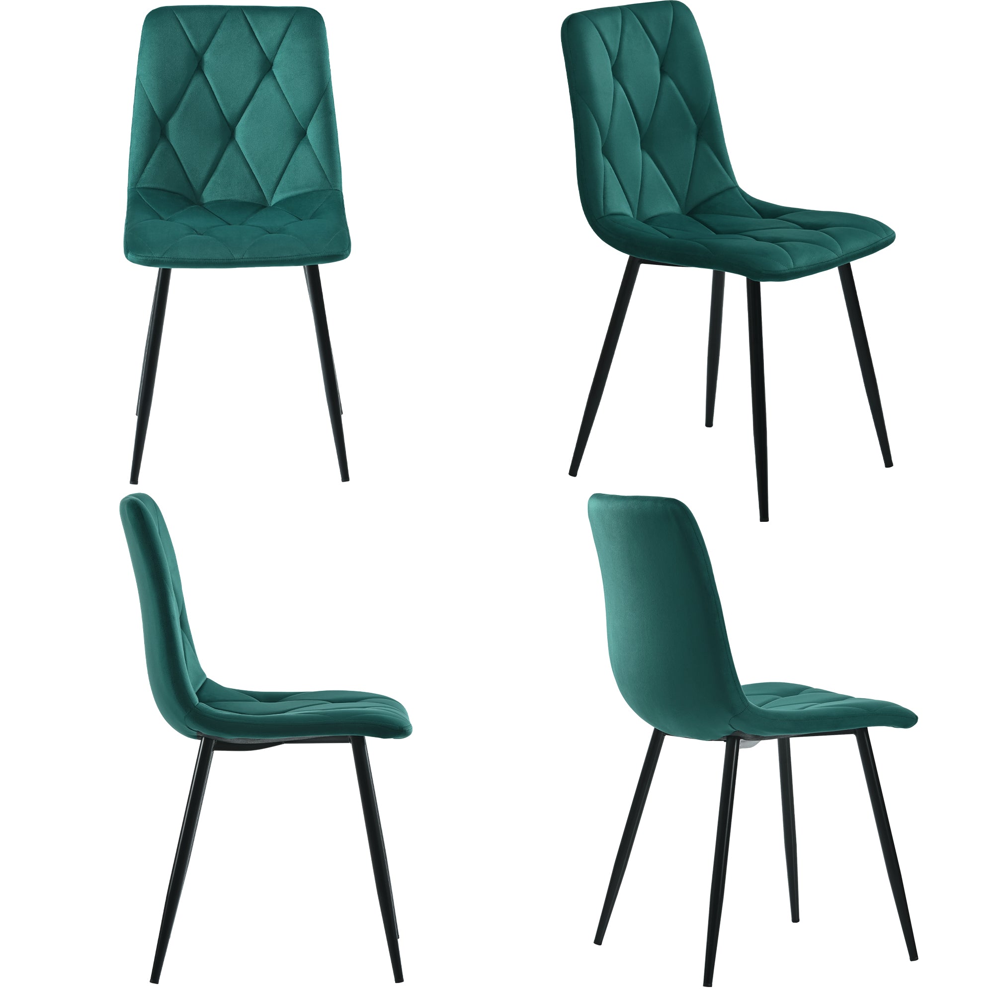 Dining Set, 117×68cm Rectangular Table with 4 Chairs, Dark Green Twill Velvet & Golden Legs