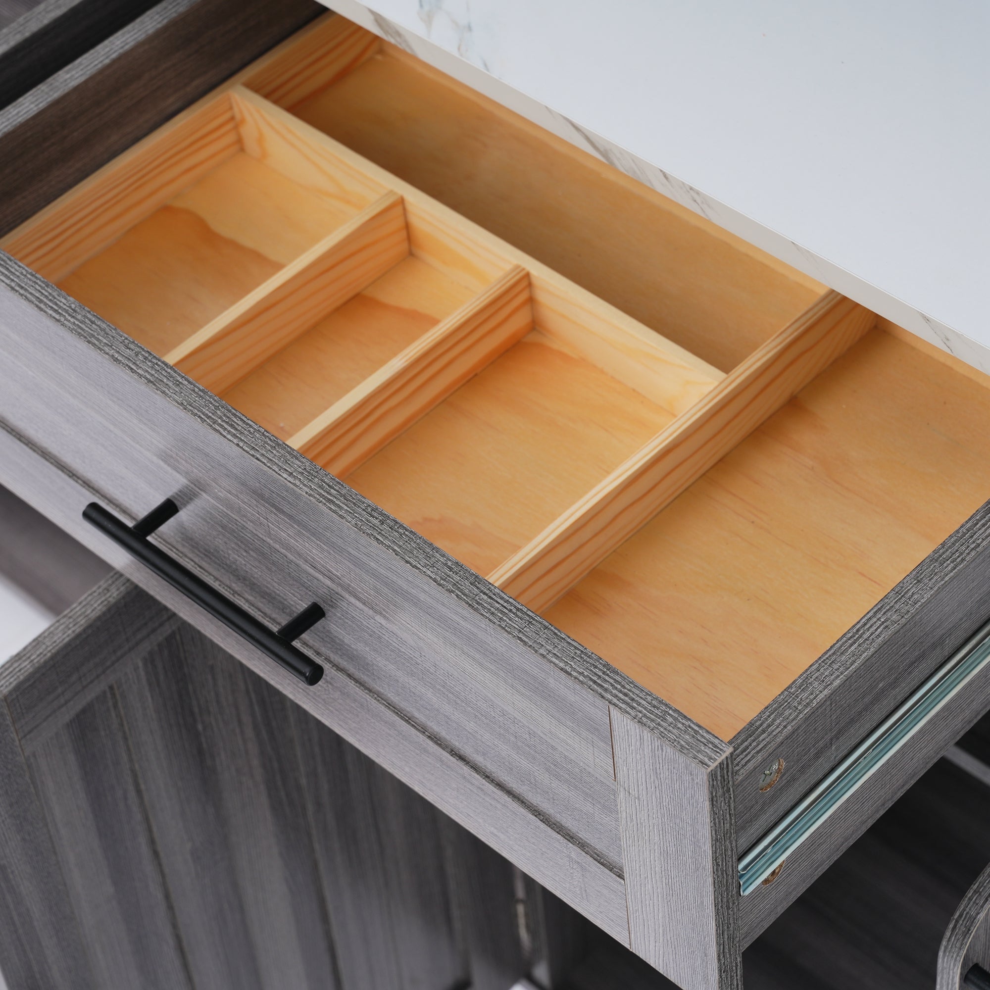 Dining Cart Kitchen Island Folding Table 5 Wheels Storage 2 Drawers - White/Khaki Grey